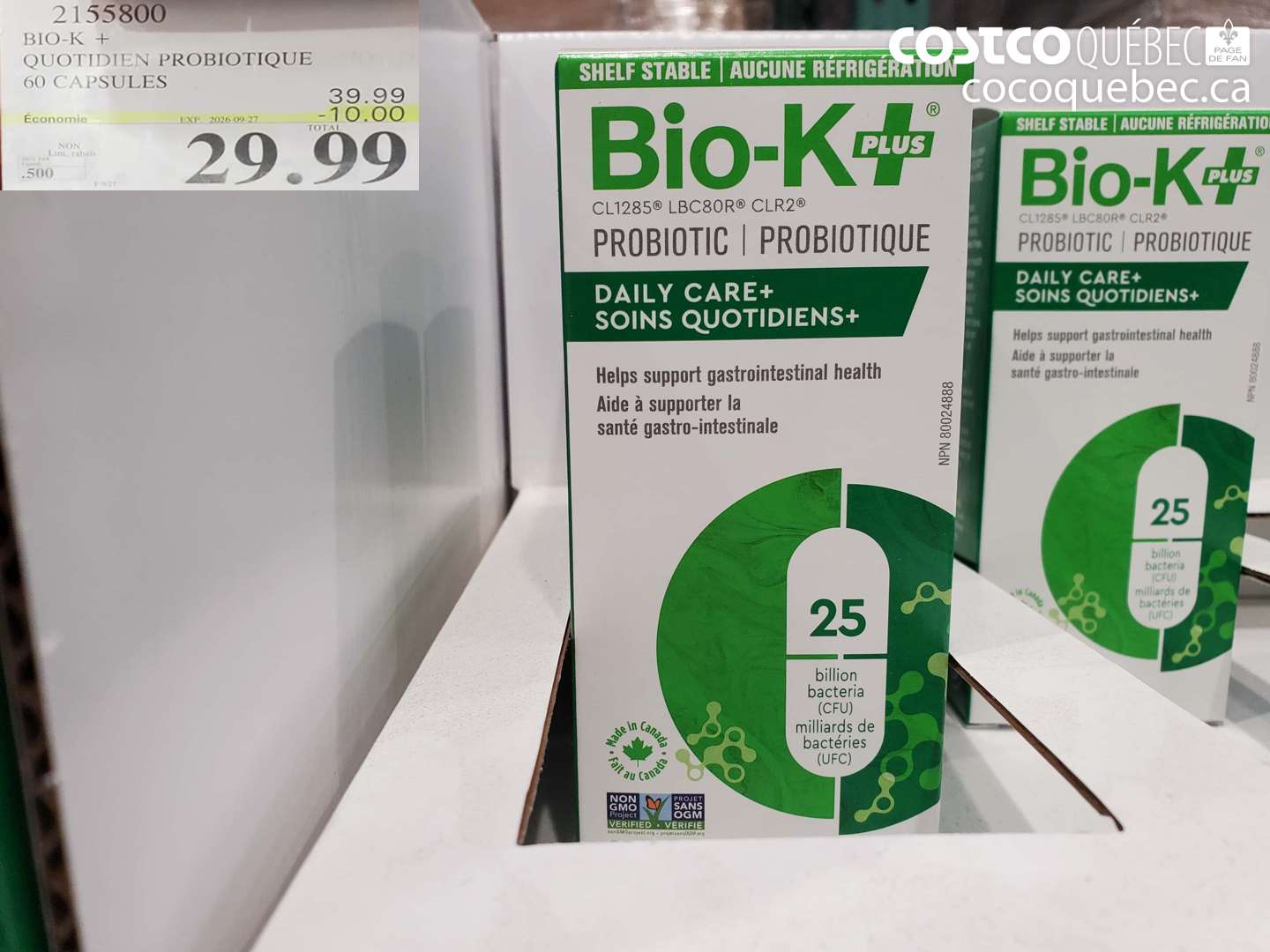 2155800 BIO-K + QUOTIDIEN PROBIOTIQUE 60 CAPSULES ($10.00 INSTANT SAVINGS EXPIRES ON 2026-09-27) $29.99