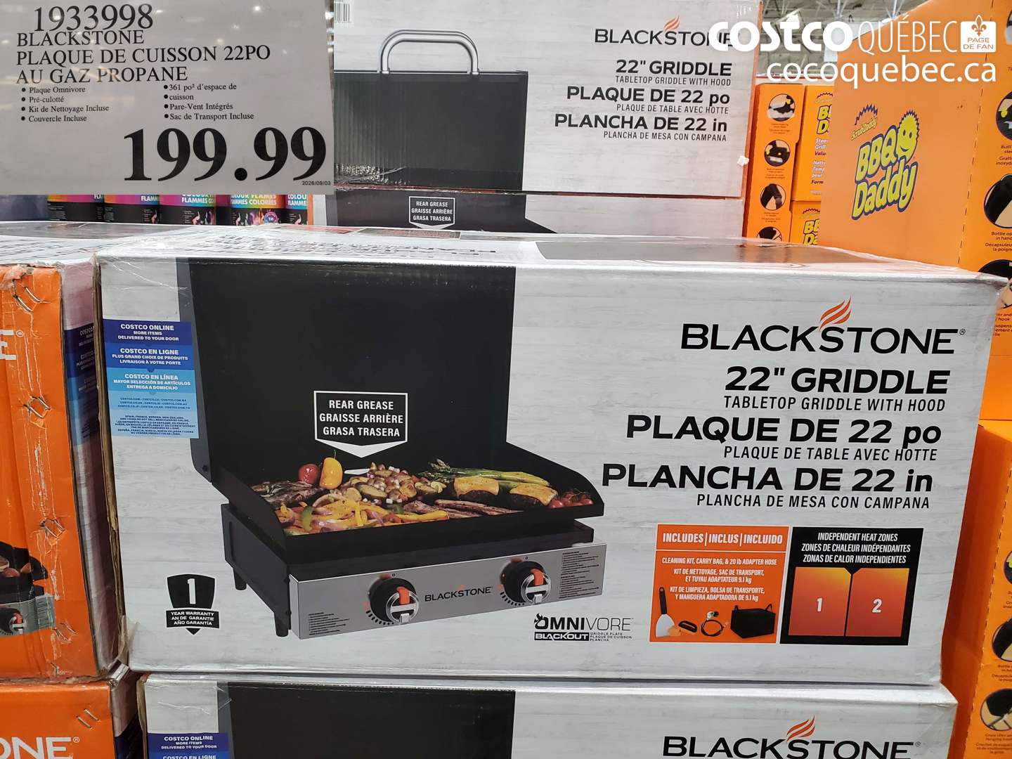 1933998 BLACKSTONE PLAQUE DE CUISSON 22PO AU GAZ PROPANE $199.99