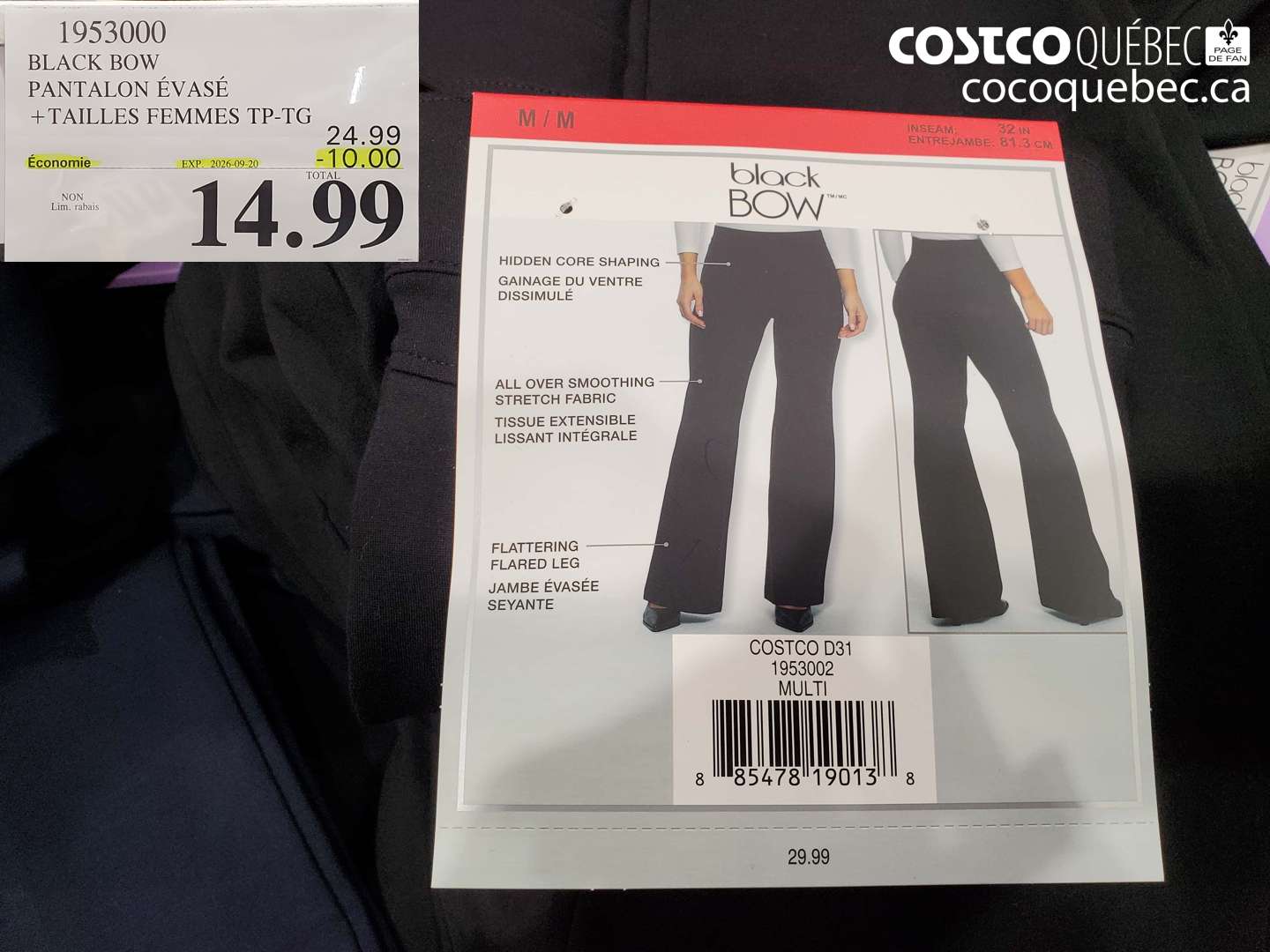 1953000 BLACK BOW PANTALON ÉVASÉ + TAILLES FEMMES TP-TG ($10.00 INSTANT SAVINGS EXPIRES ON 2026-09-20) $14.99