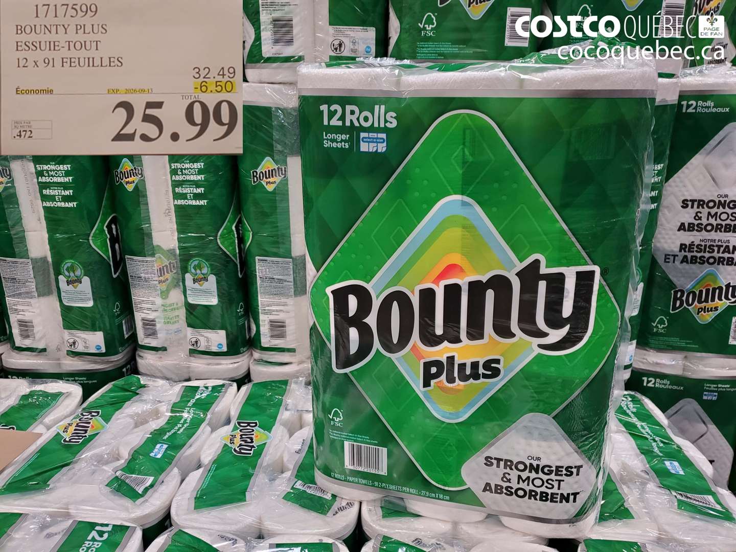 1717599 BOUNTY PLUS ESSUIE-TOUT 12 X 91 FEUILLES ($6.50 INSTANT SAVINGS EXPIRES ON 2026-09-13) $25.99