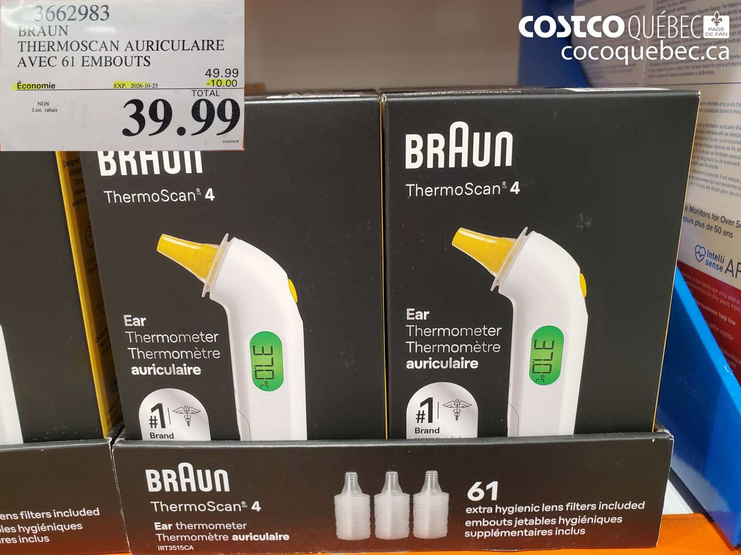 3662983 BRAUN THERMOSCAN AURICULAIRE AVEC 61 EMBOUTS ($10.00 INSTANT SAVINGS EXPIRES ON 2026-10-25) $39.99