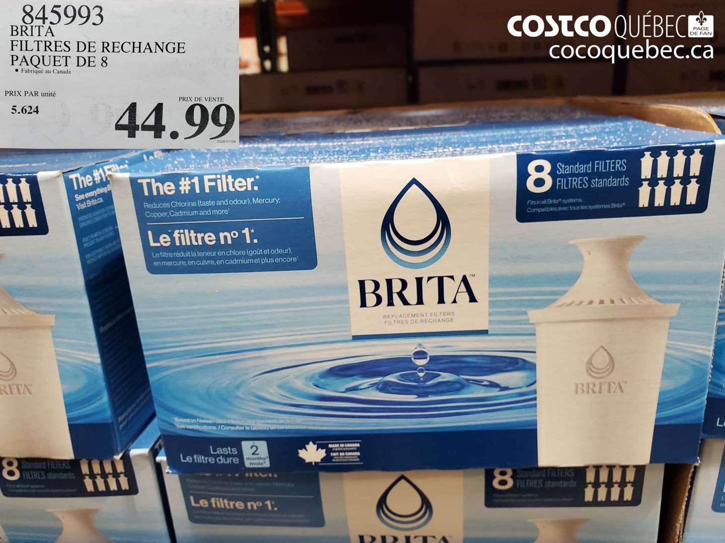 845993 BRITA FILTRES DE RECHANGE PAQUET DE 8 $44.99