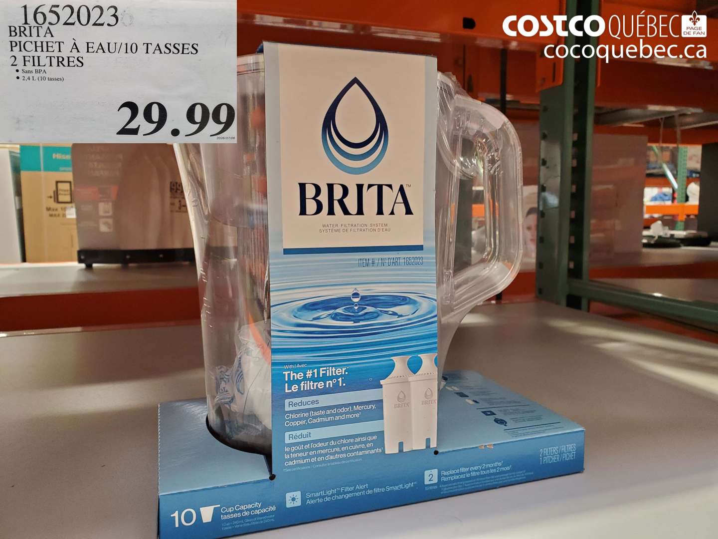 1652023 BRITA PICHET À EAU/10 TASSES 2 FILTRES $29.99