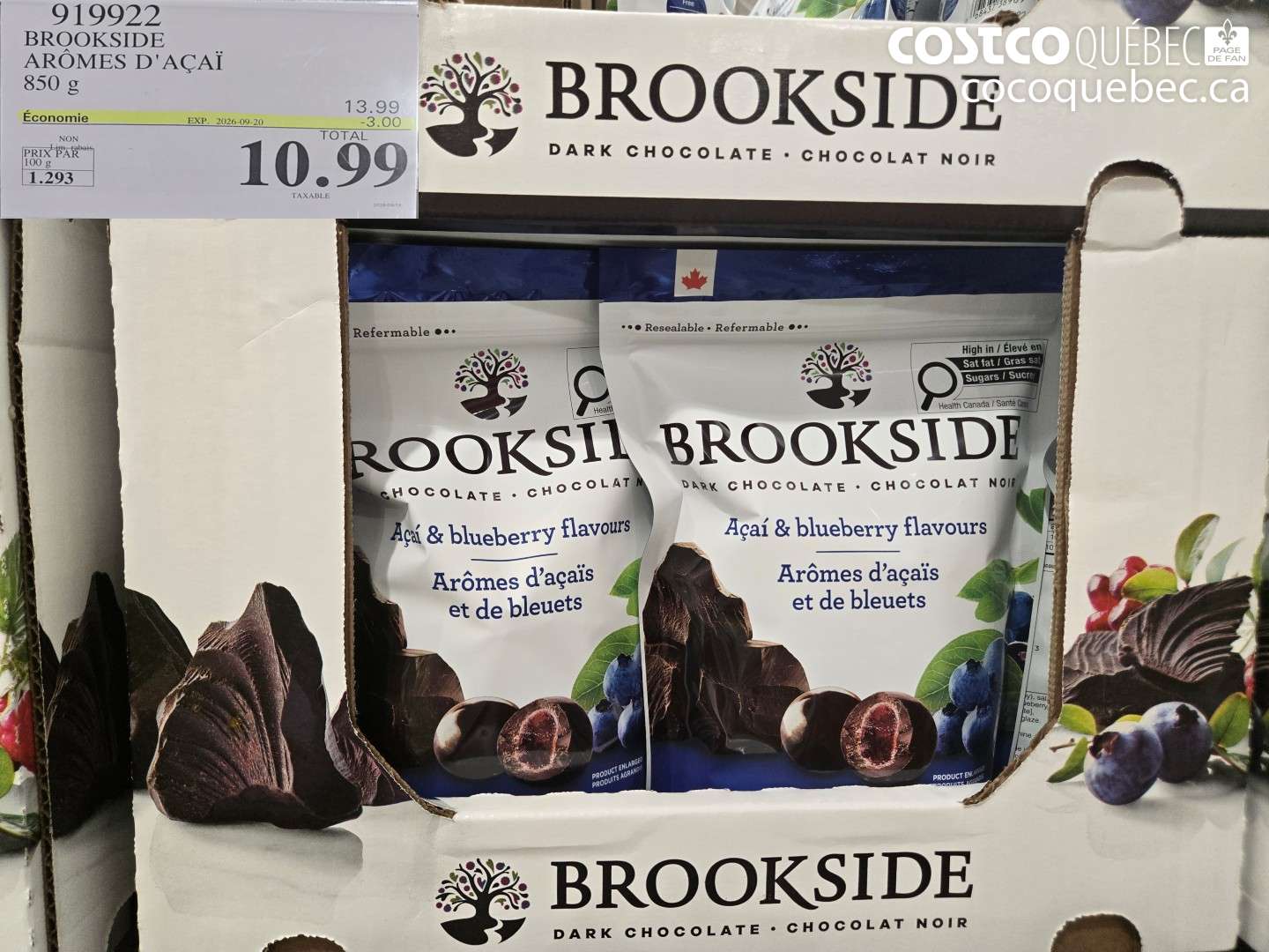 919922 BROOKSIDE ARÔMES D'AÇAÏ 850 G ($3.00 INSTANT SAVINGS EXPIRES ON 2026-09-20) $10.99