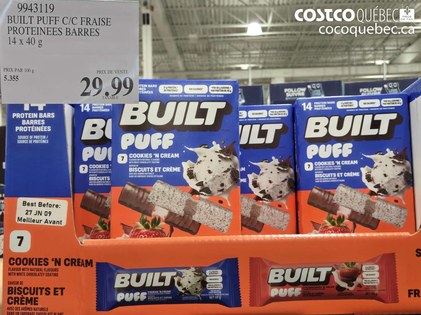 9943119 BUILT PUFF C/C FRAISE PROTEINEES BARRES $29.99