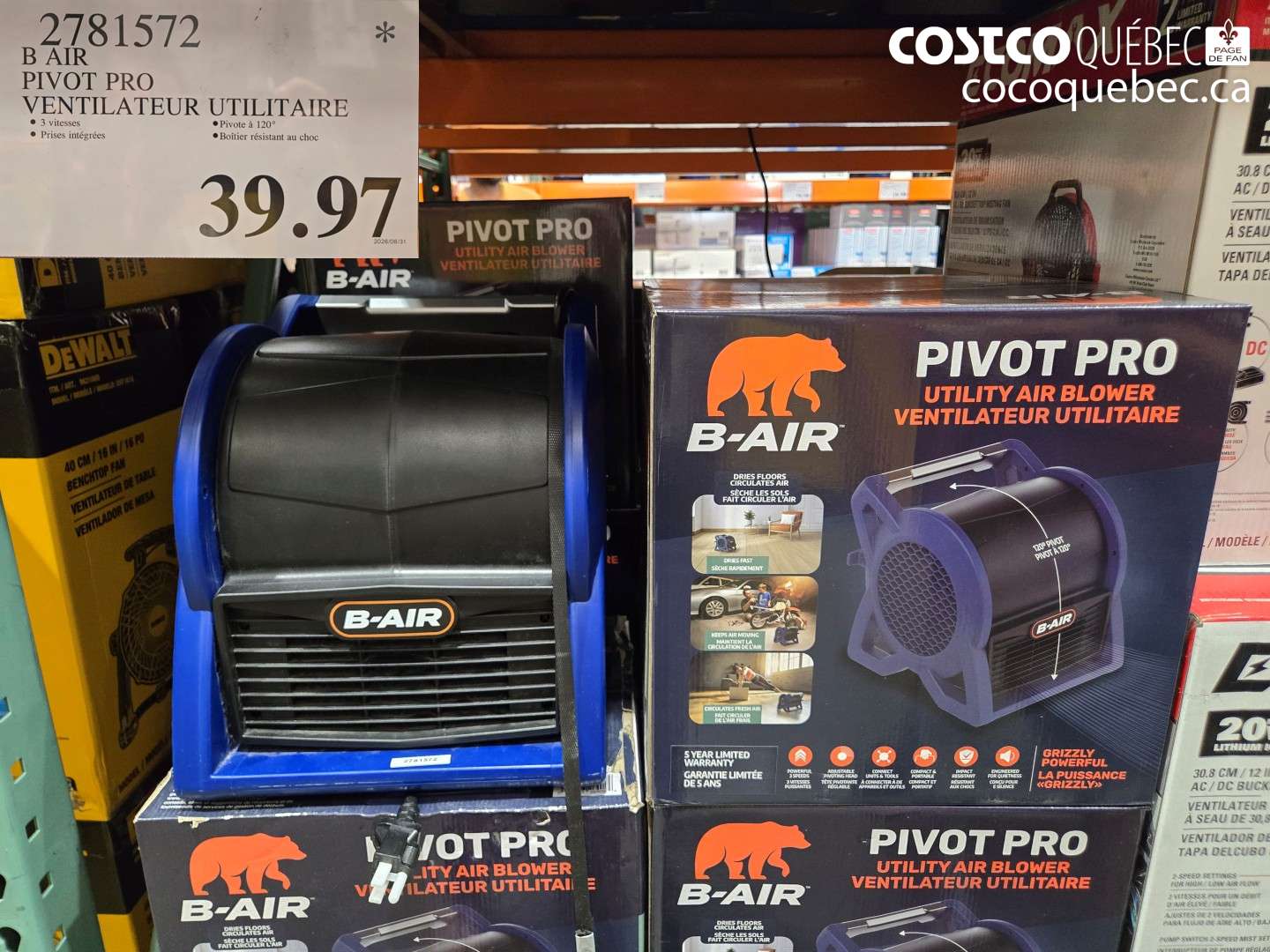 2781572 B AIR PIVOT PRO VENTILATEUR UTILITAIRE $39.97