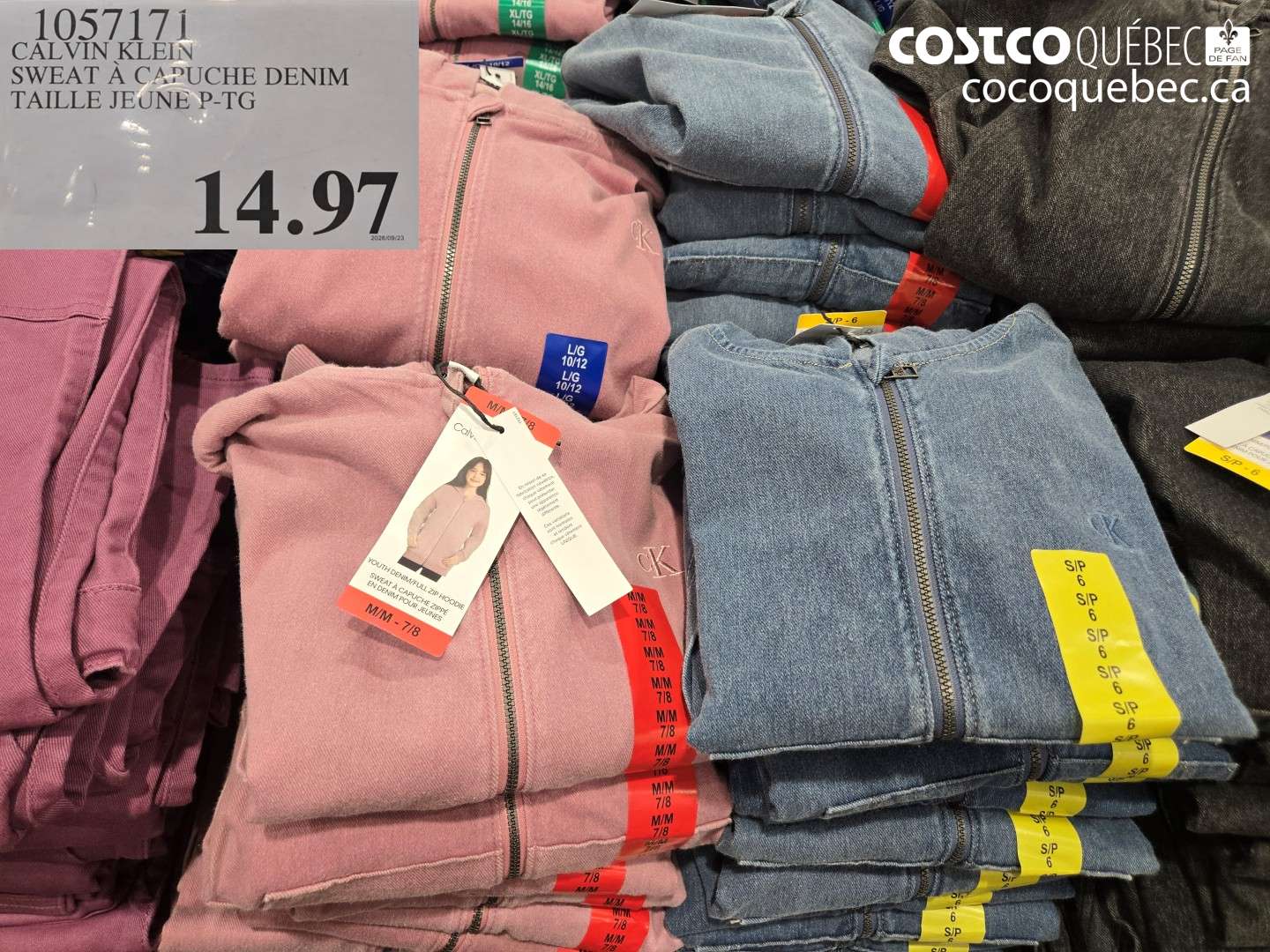 1057171 CALVIN KLEIN SWEAT À CAPUCHE DENIM TAILLE JEUNE P-TG $14.97