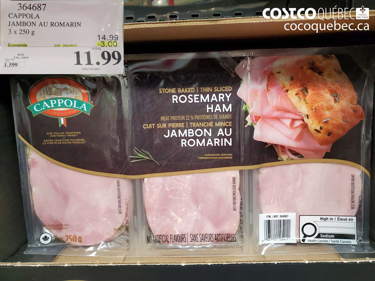 364687 CAPPOLA JAMBON AU ROMARIN ($3.00 INSTANT SAVINGS EXPIRES ON 2026-09-27) $11.99