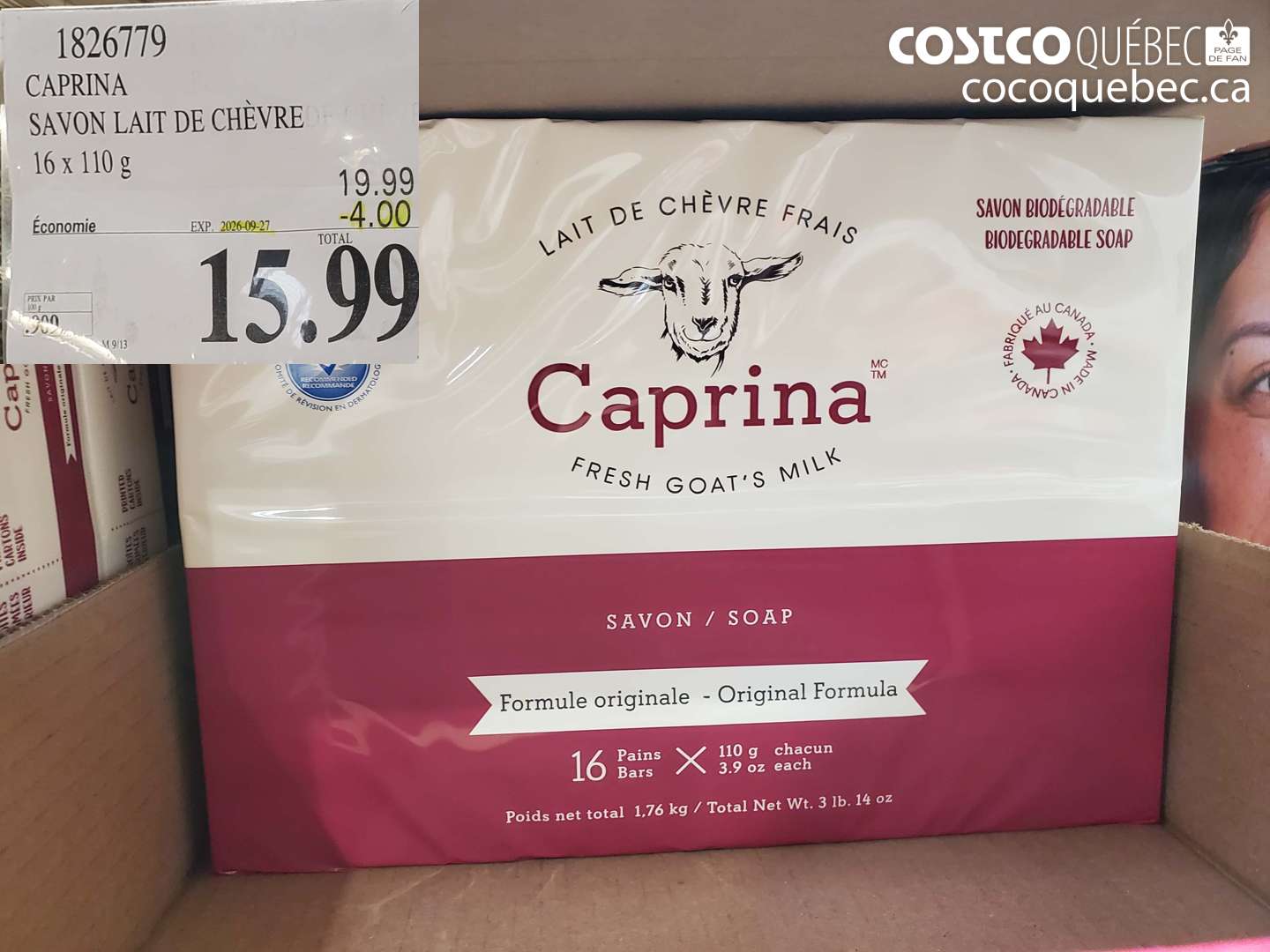 1826779 CAPRINA SAVON LAIT DE CHÈVRE ($4.00 INSTANT SAVINGS EXPIRES ON 2026-09-27) $15.99