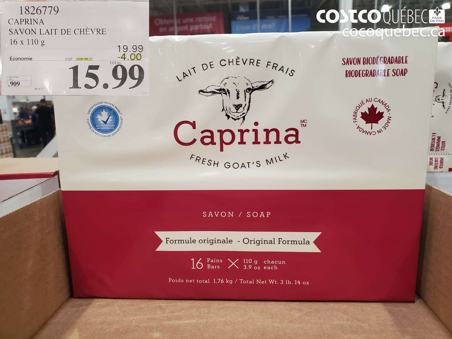 1826779 CAPRINA SAVON LAIT DE CHÈVRE ($4.00 INSTANT SAVINGS EXPIRES ON 2026-09-27) $15.99