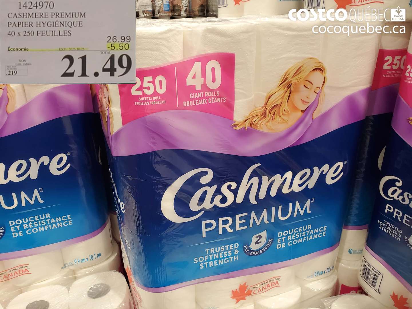 1424970 CASHMERE PREMIUM PAPIER HYGIÉNIQUE ($5.50 INSTANT SAVINGS EXPIRES ON 2026-10-25) $21.49