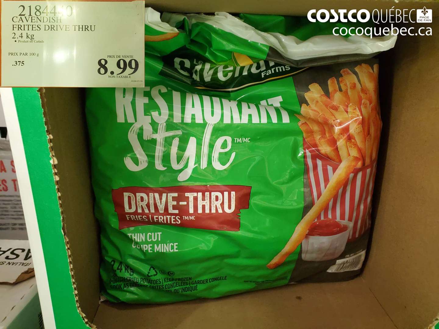 2184440 CAVENDISH FRITES DRIVE THRU 2.4 KG $8.99
