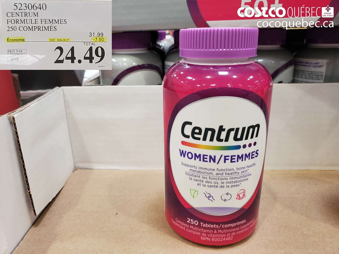 5230640 CENTRUM FORMULE FEMMES 250 COMPRIMÉS ($7.50 INSTANT SAVINGS EXPIRES ON 2026-09-27) $24.49