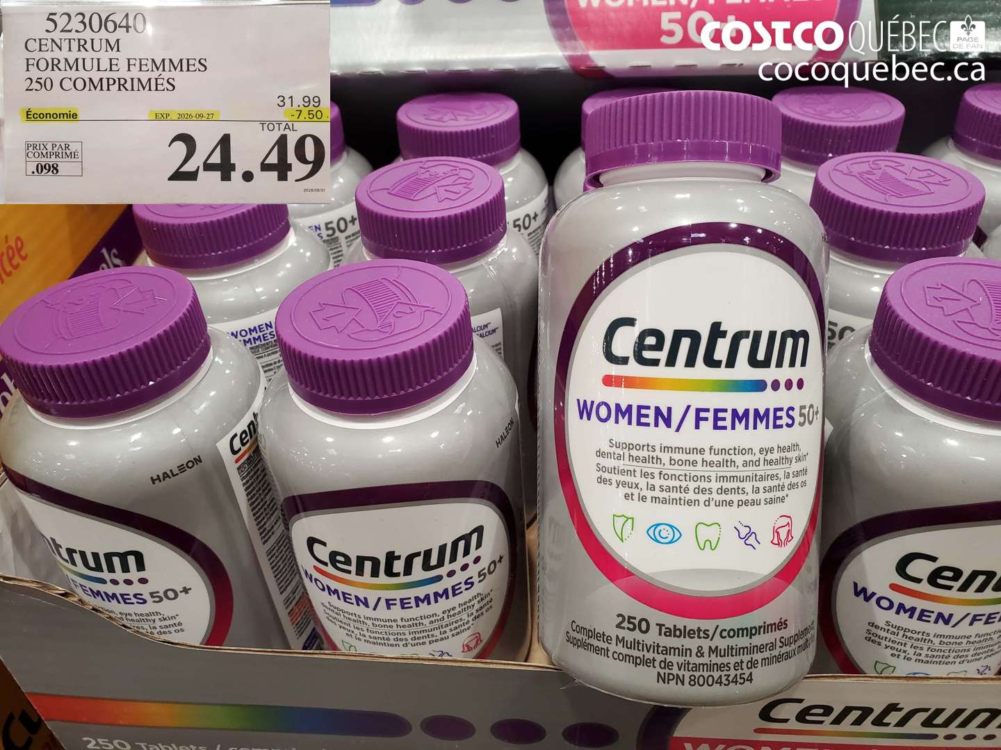 5230640 CENTRUM FORMULE FEMMES 250 COMPRIMÉS ($7.50 INSTANT SAVINGS EXPIRES ON 2026-09-27) $24.49