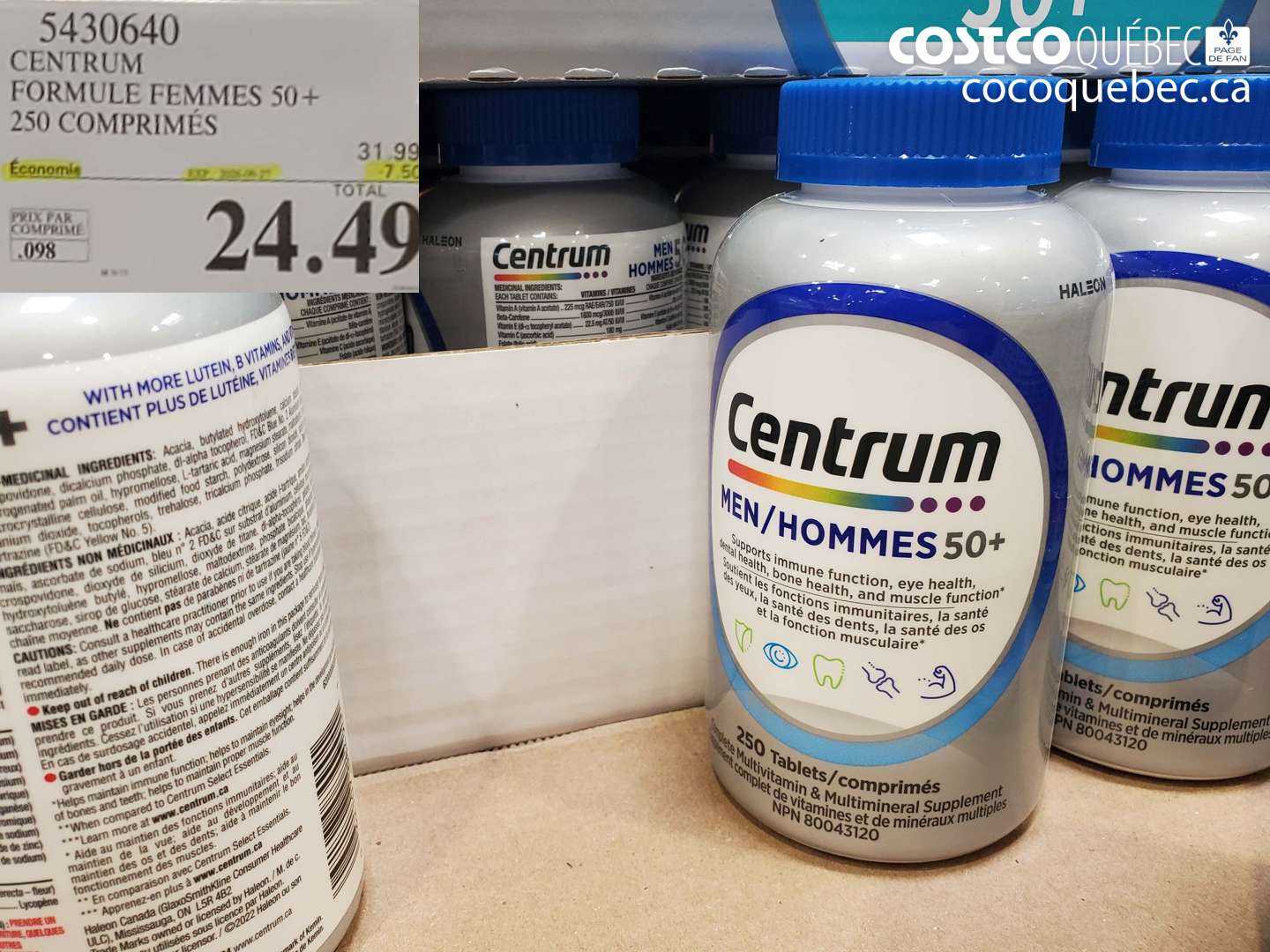 5430640 CENTRUM FORMULE FEMMES 50+ 250 COMPRIMÉS ($7.50 INSTANT SAVINGS EXPIRES ON 2026-09-27) $24.49