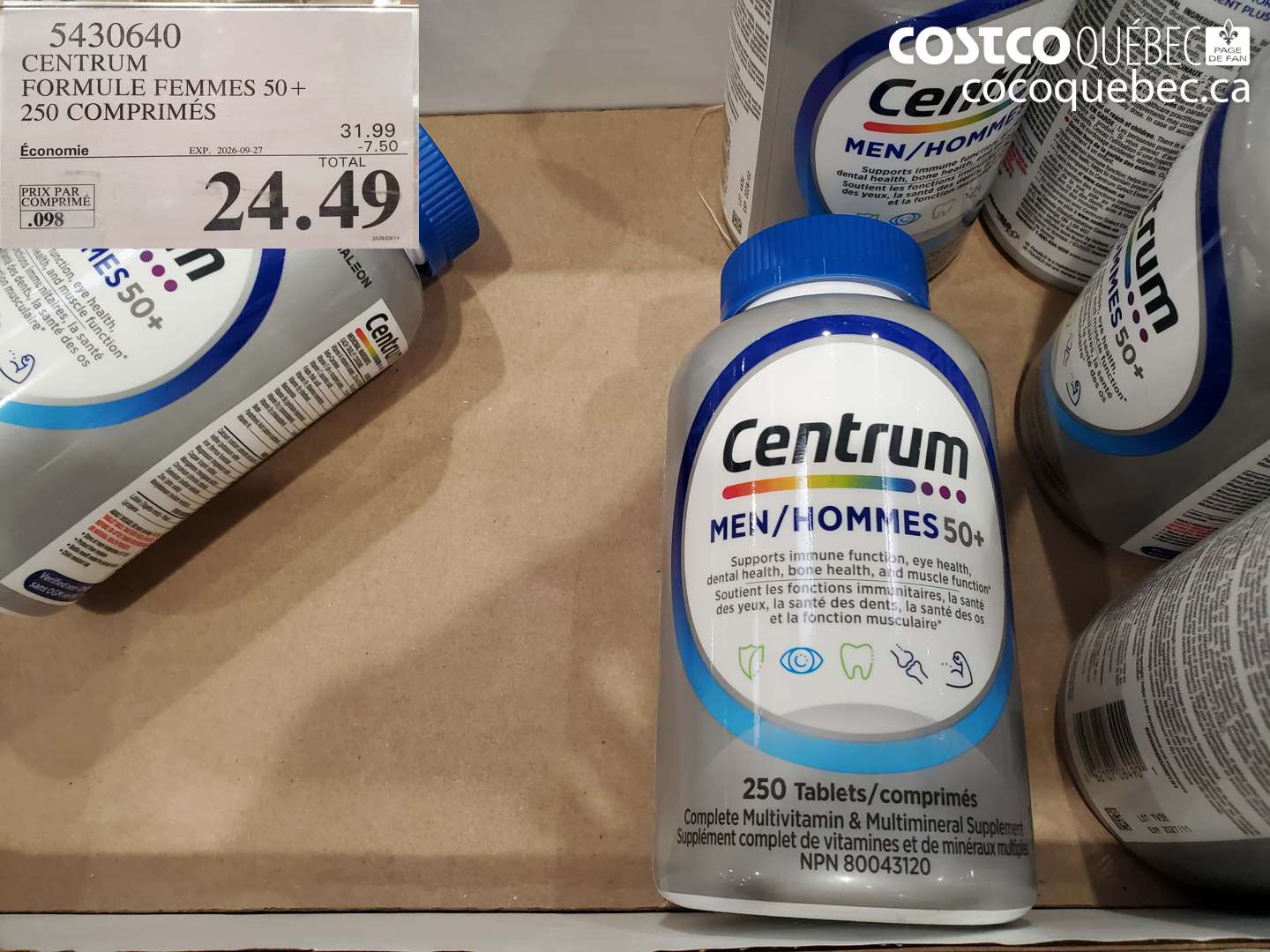 5430640 CENTRUM FORMULE FEMMES 50+ 250 COMPRIMÉS ($7.50 INSTANT SAVINGS EXPIRES ON 2026-09-27) $24.49