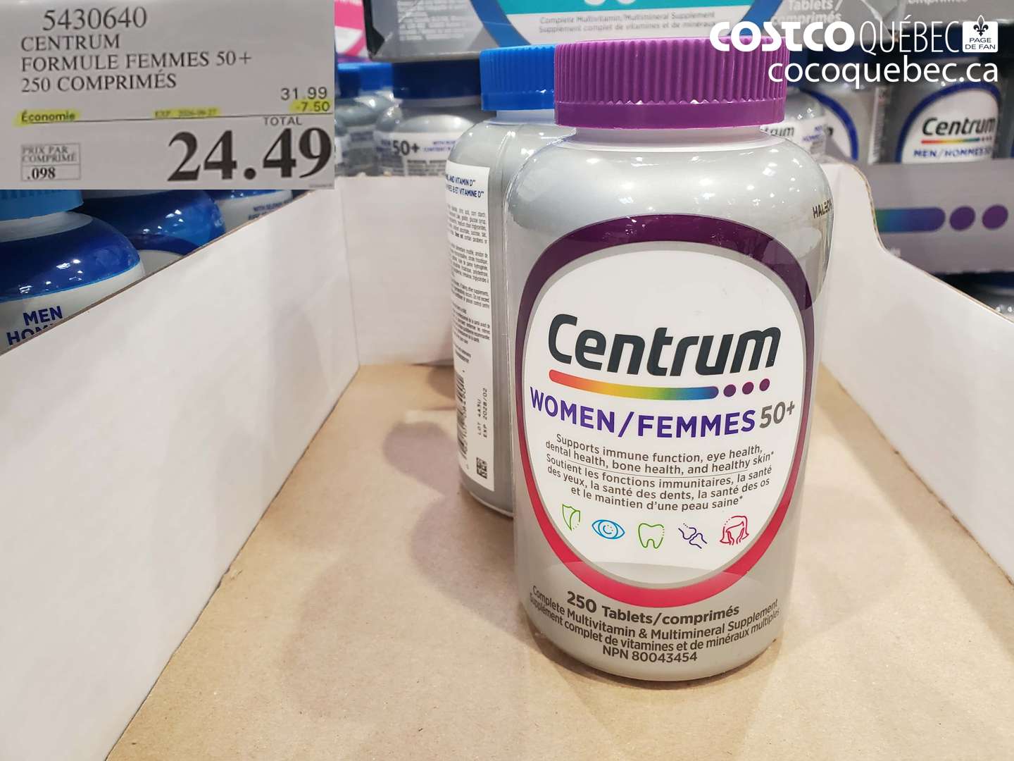 5430640 CENTRUM FORMULE FEMMES 50+ 250 COMPRIMÉS ($7.50 INSTANT SAVINGS EXPIRES ON 2026-09-27) $24.49