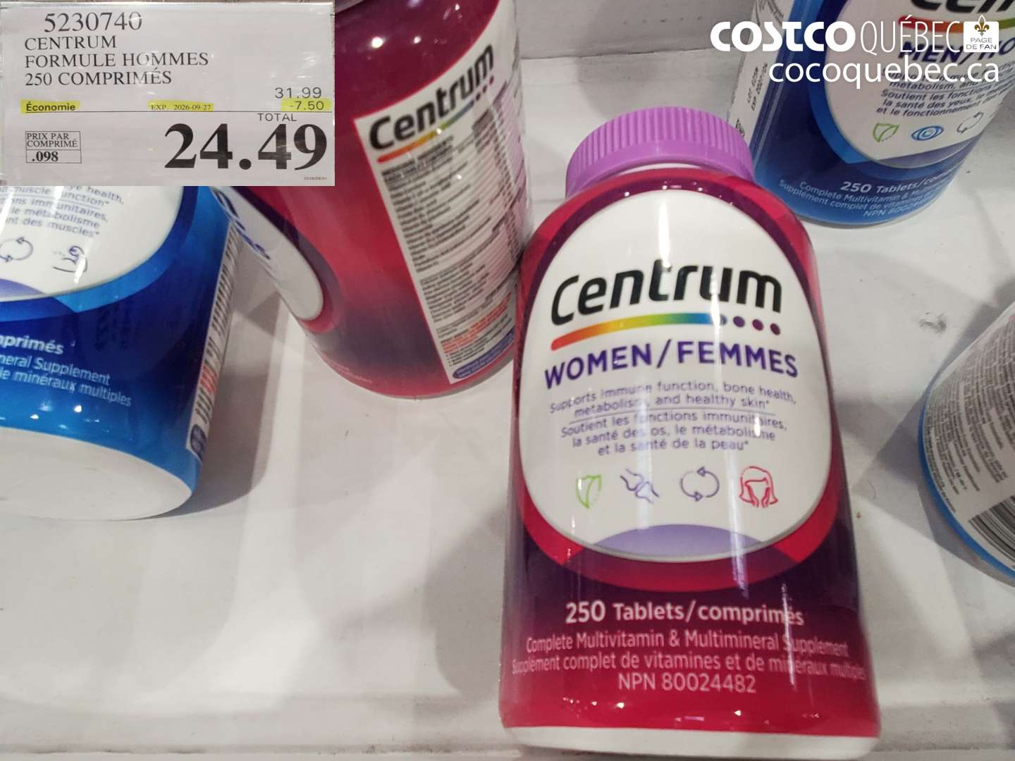 5230740 CENTRUM FORMULE HOMMES 250 COMPRIMÉS ($7.50 INSTANT SAVINGS EXPIRES ON 2026-09-27) $24.49