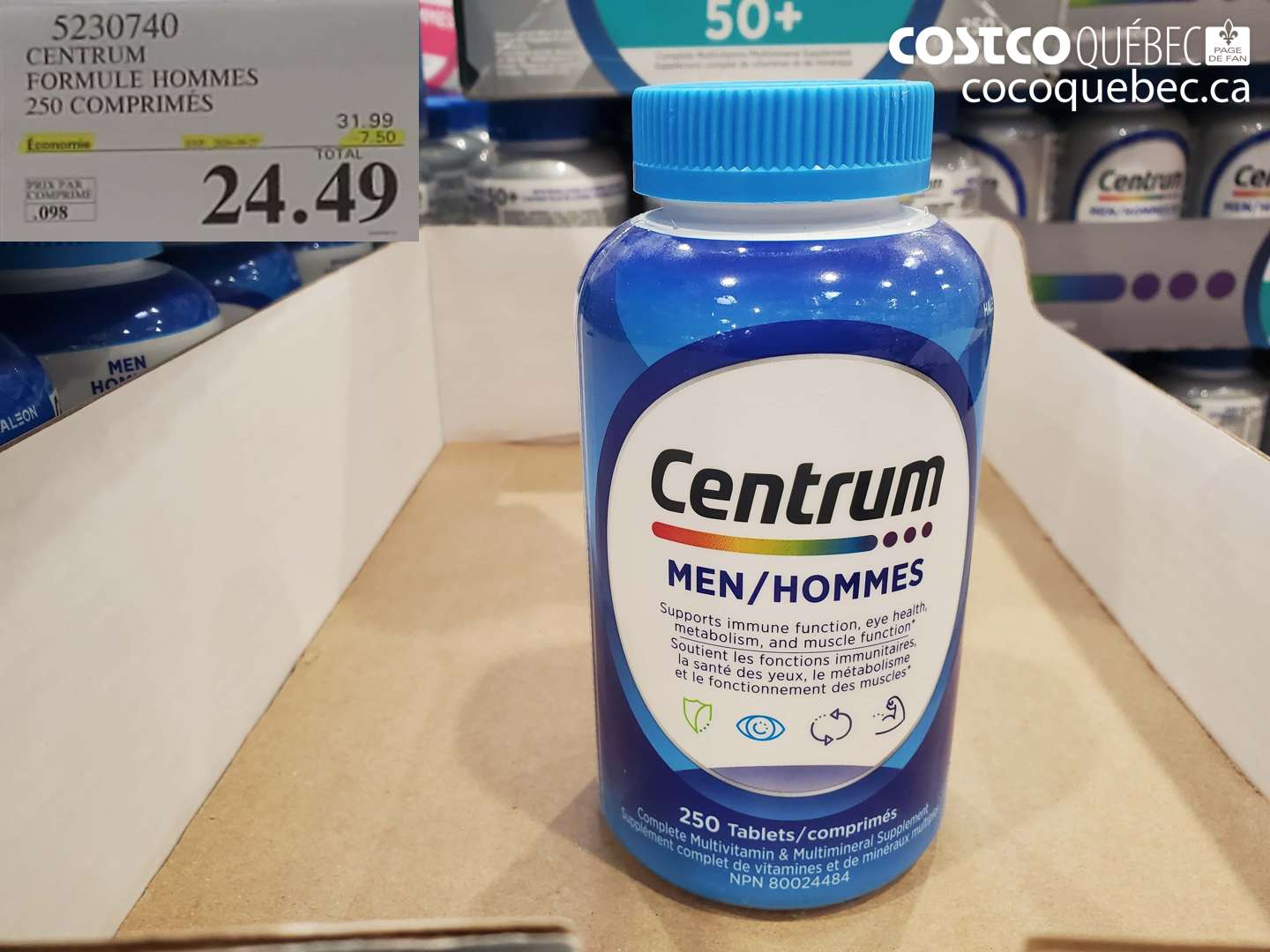 5230740 CENTRUM FORMULE HOMMES 250 COMPRIMÉS ($7.50 INSTANT SAVINGS EXPIRES ON 2026-09-27) $24.49