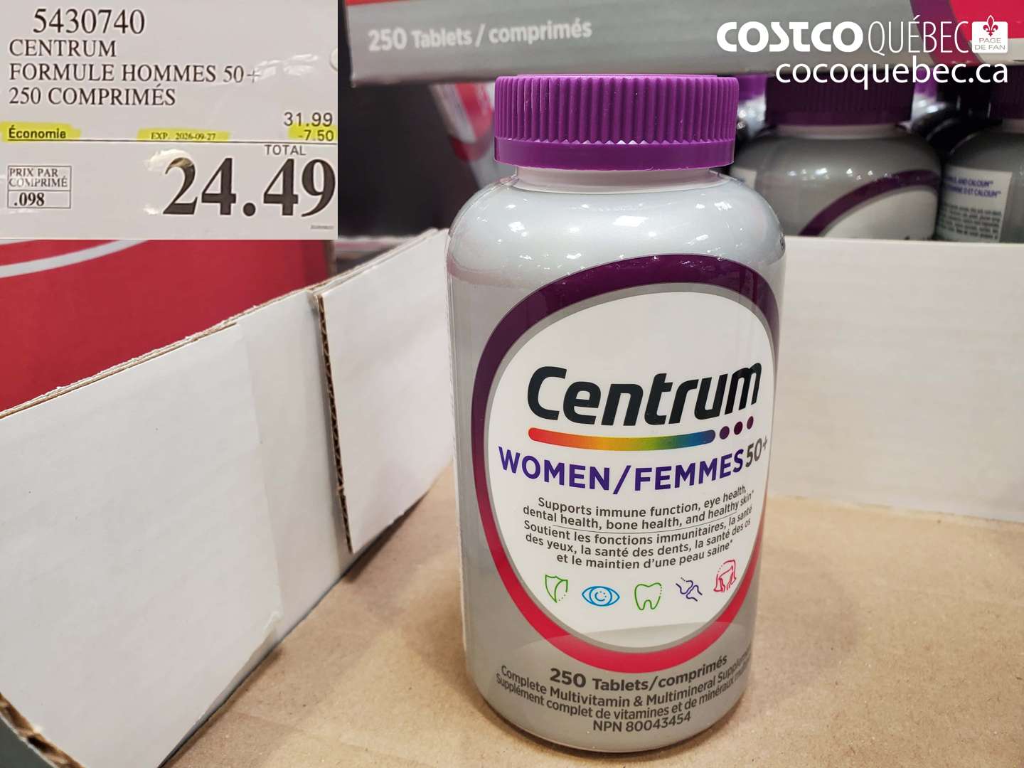 5430740 CENTRUM FORMULE HOMMES 50+ 250 COMPRIMÉS ($7.50 INSTANT SAVINGS EXPIRES ON 2026-09-27) $24.49