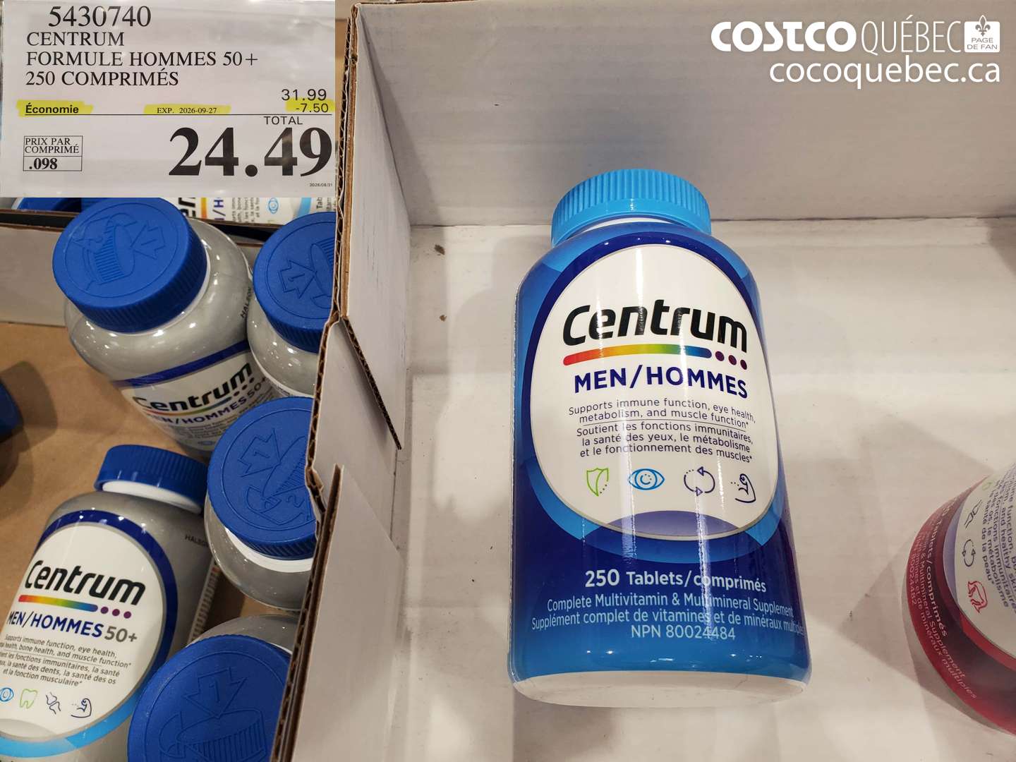 5430740 CENTRUM FORMULE HOMMES 50+ 250 COMPRIMÉS ($7.50 INSTANT SAVINGS EXPIRES ON 2026-09-27) $24.49