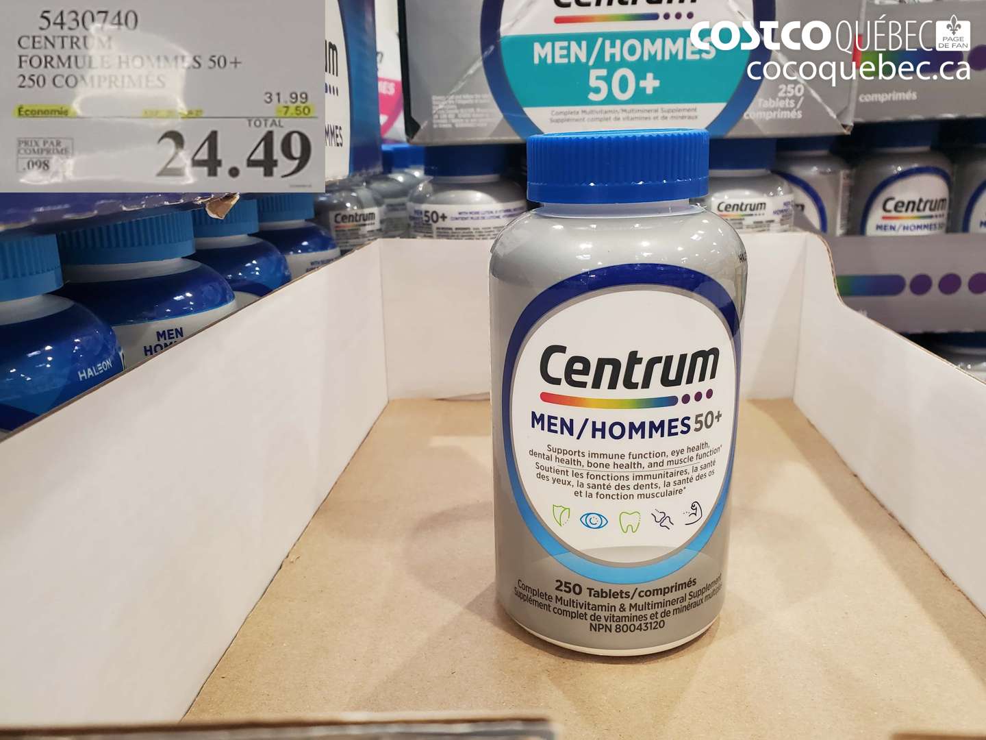 5430740 CENTRUM FORMULE HOMMES 50+ 250 COMPRIMES ($7.50 INSTANT SAVINGS EXPIRES ON 2026-09-27) $24.49