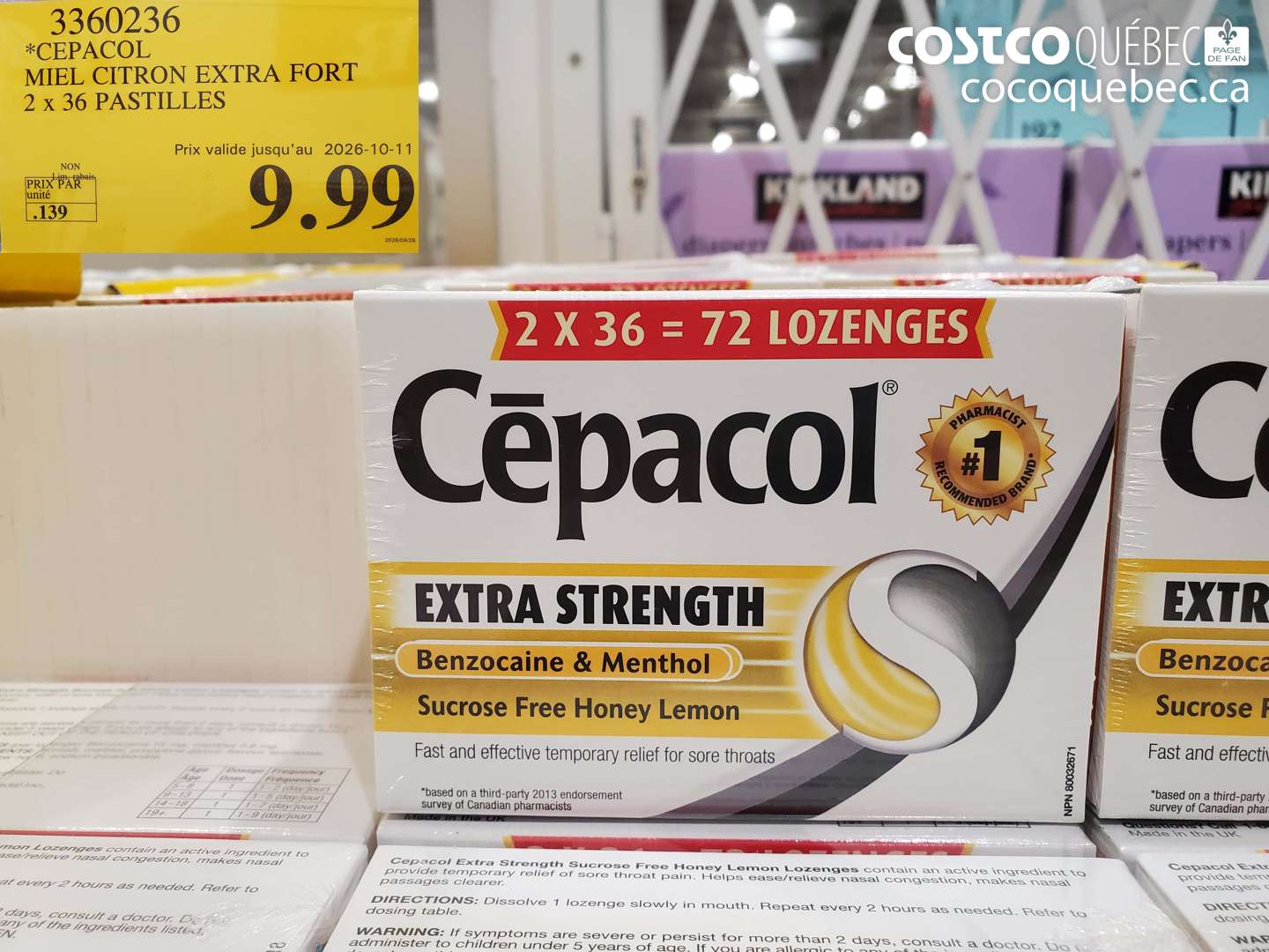 3360236 CEPACOL MIEL CITRON EXTRA FORT 2 X 36 PASTILLES (EXPIRES ON 2026-10-11) $9.99