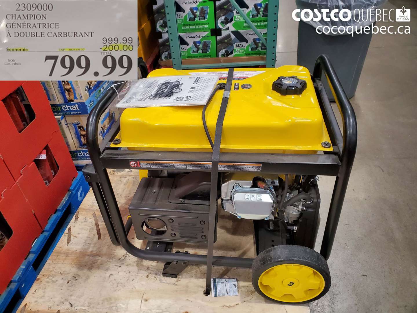 2309000 CHAMPION GÉNÉRATRICE À DOUBLE CARBURANT ($200.00 INSTANT SAVINGS EXPIRES ON 2026-09-27) $799.99