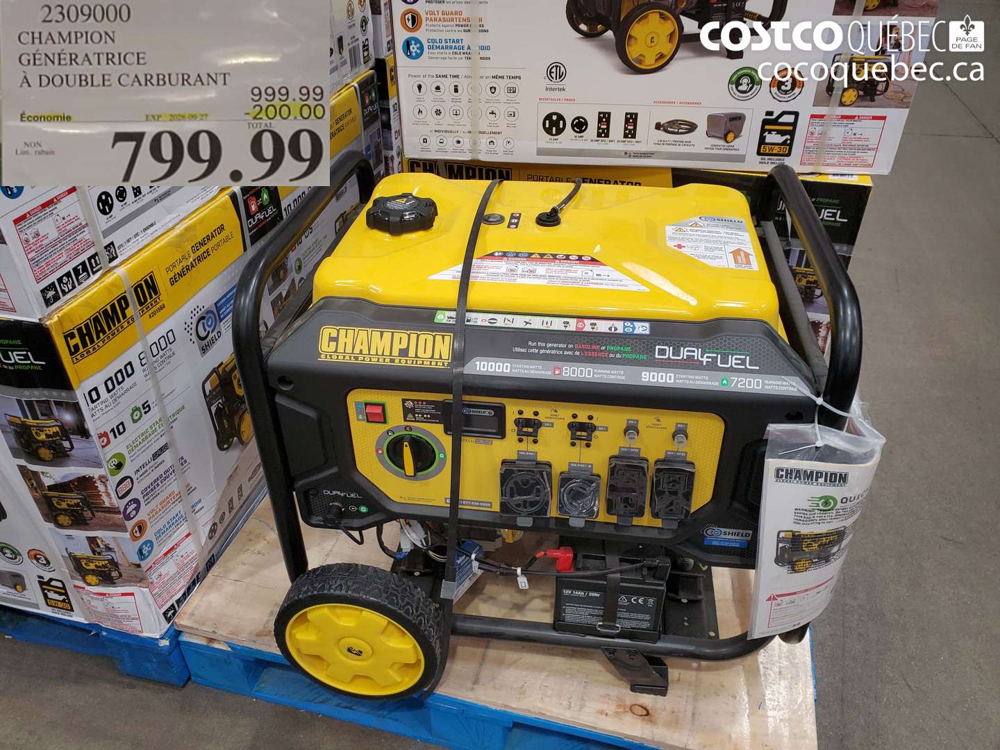 2309000 CHAMPION GÉNÉRATRICE À DOUBLE CARBURANT ($200.00 INSTANT SAVINGS EXPIRES ON 2026-09-27) $799.99
