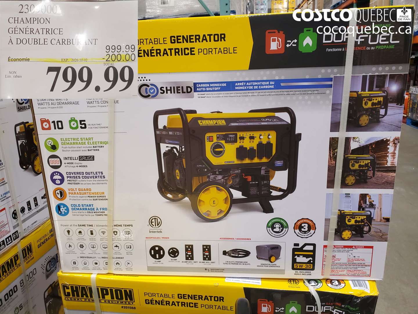 2309000 CHAMPION GÉNÉRATRICE À DOUBLE CARBURANT ($200.00 INSTANT SAVINGS EXPIRES ON 2026-10-02) $799.99