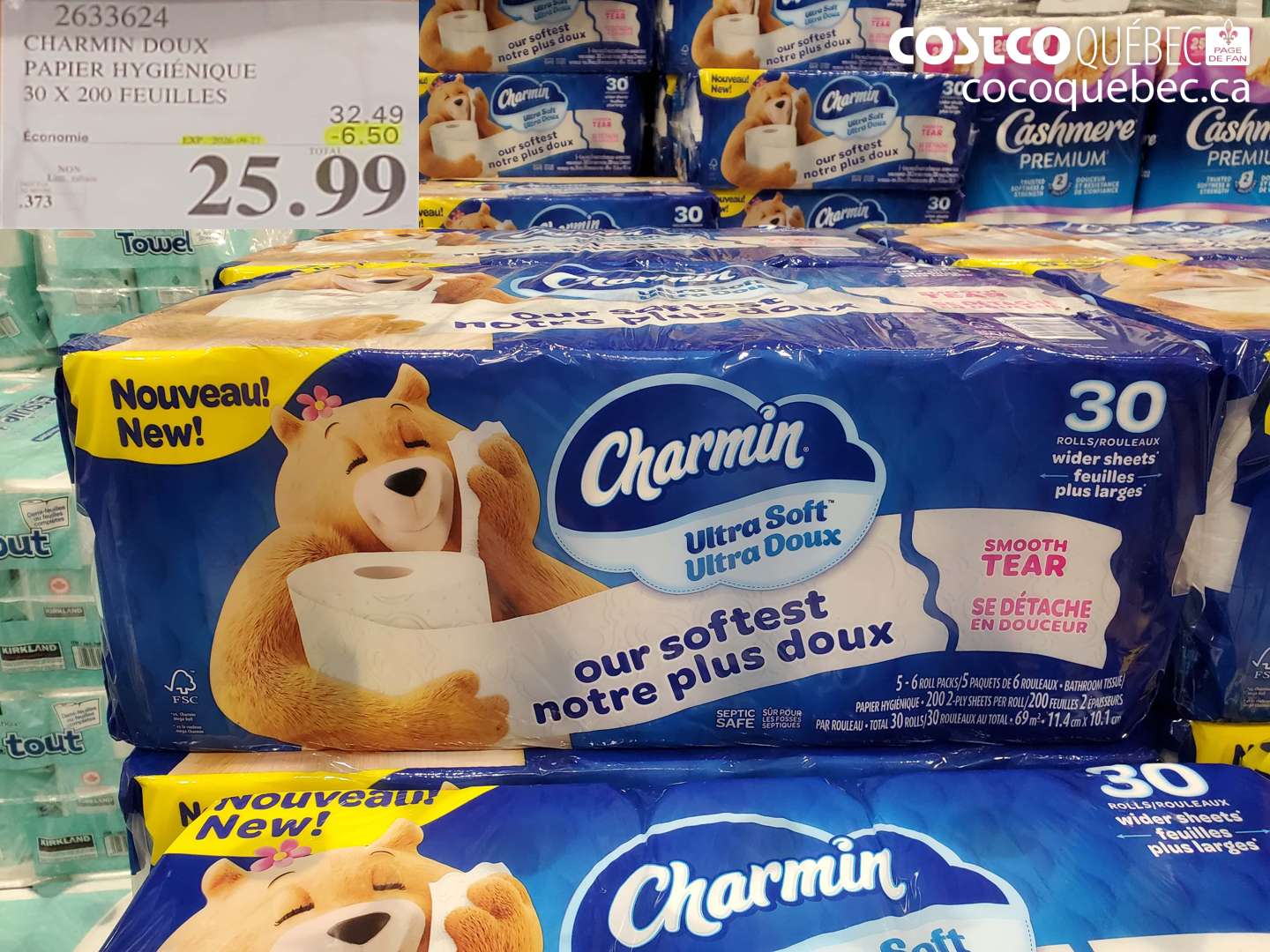 2633624 CHARMIN DOUX PAPIER HYGIÉNIQUE 30 X 200 FEUILLES ($6.50 INSTANT SAVINGS EXPIRES ON 2024-04-07) $25.99