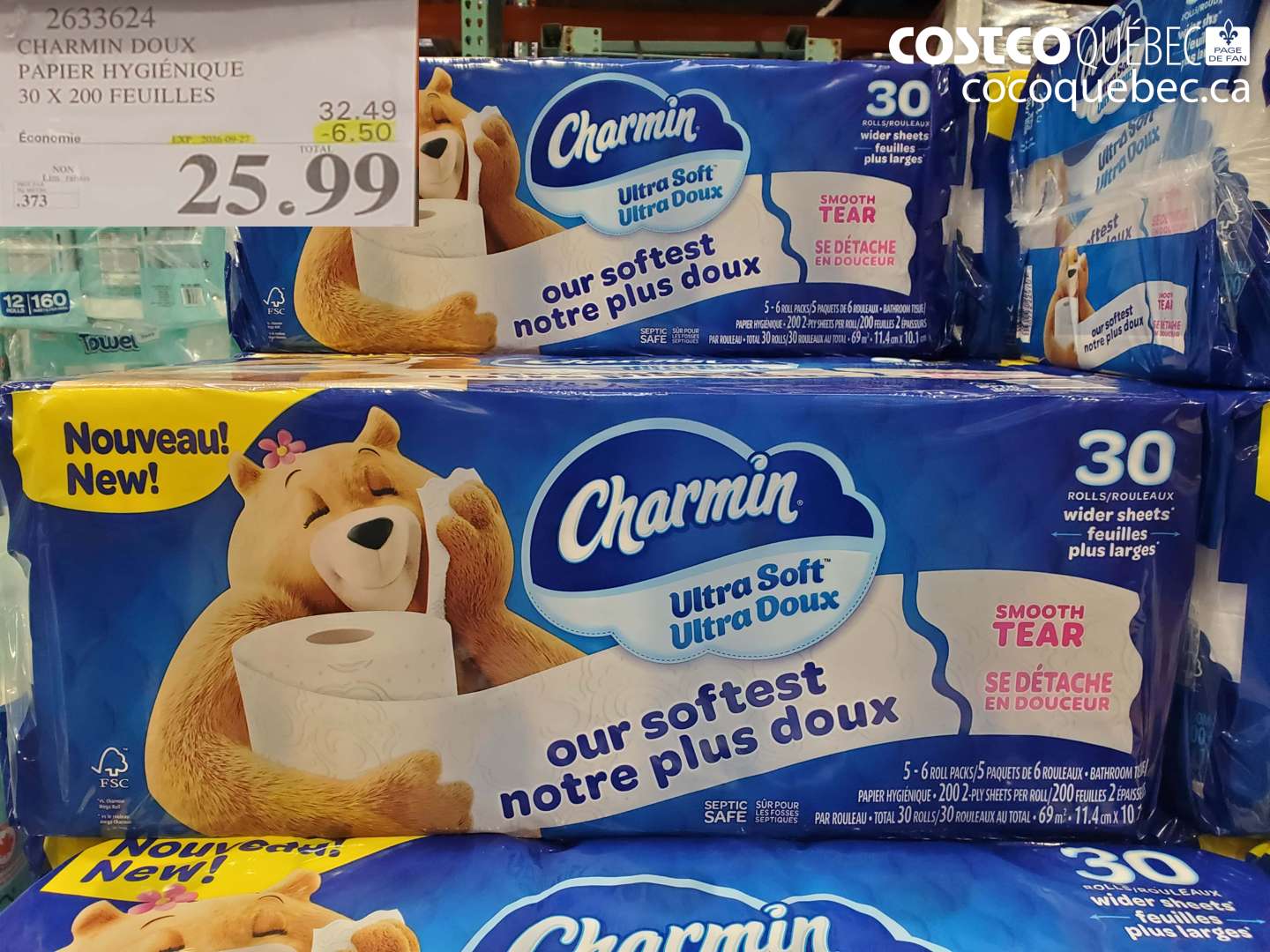 2633624 CHARMIN DOUX PAPIER HYGIÉNIQUE 30 X 200 FEUILLES ($6.50 INSTANT SAVINGS EXPIRES ON 2026-09-27) $25.99