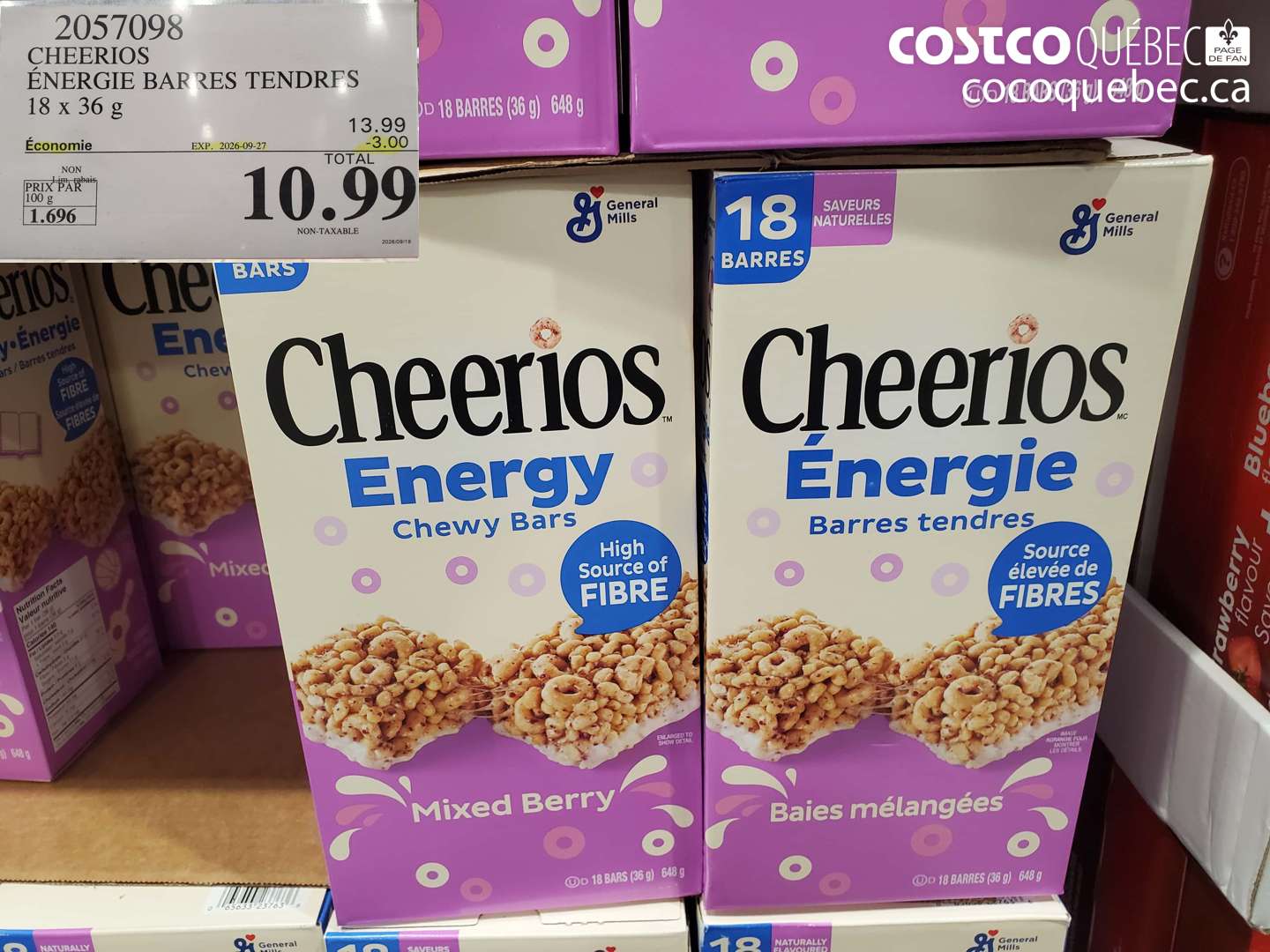 2057098 CHEERIOS ÉNERGIE BARRES TENDRES ($3.00 INSTANT SAVINGS EXPIRES ON 2026-09-27) $10.99