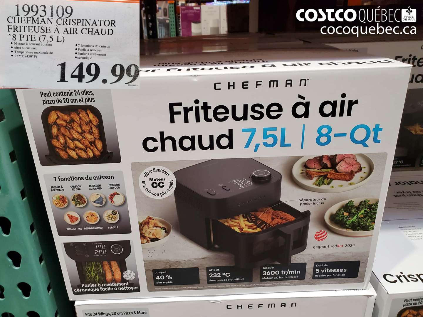 1993109 CHEFMAN CRISPINATOR FRITEUSE À AIR CHAUD 8 PTE (7.5 L) $149.99