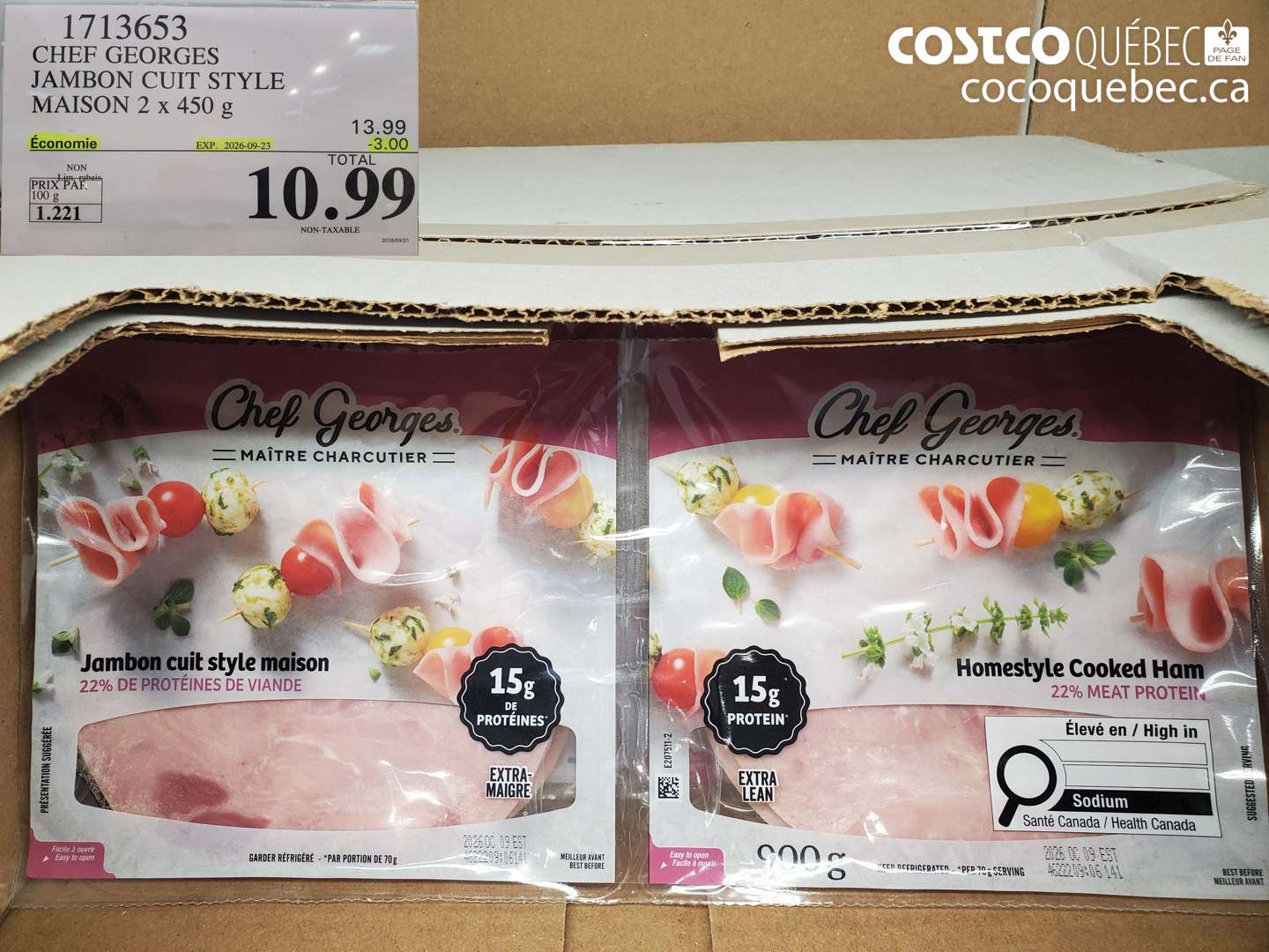 1713653 CHEF GEORGES JAMBON CUIT STYLE MAISON 2 X 450 G ($3.00 INSTANT SAVINGS EXPIRES ON 2026-09-23) $10.99