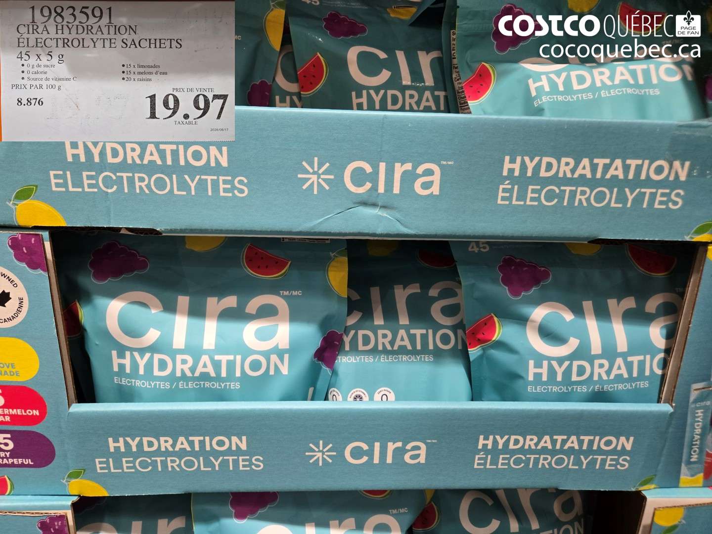 1983591 CIRA HYDRATION ELECTROLYTE SACHETS 45 X 5 G $19.97