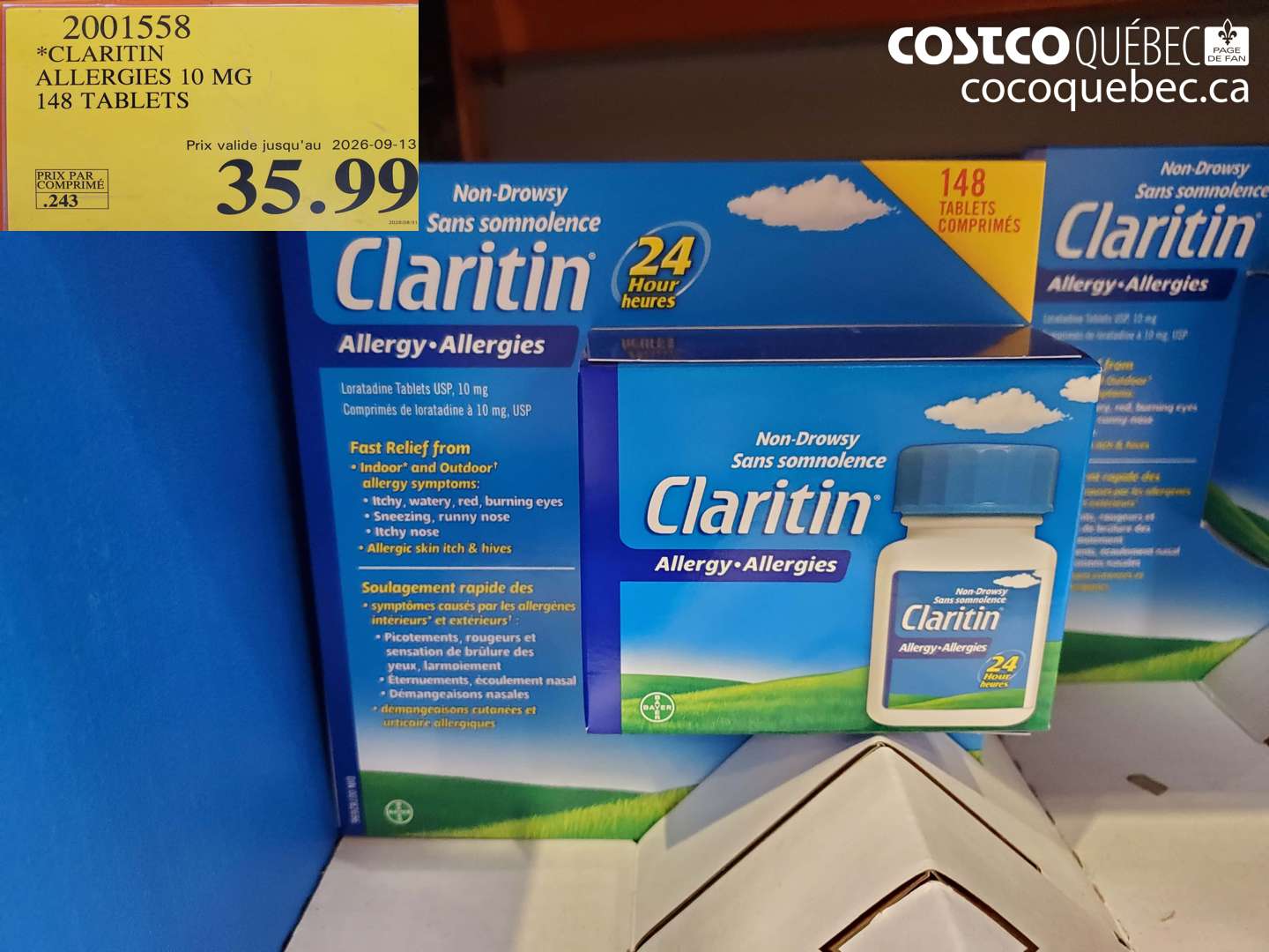 2001558 CLARITIN ALLERGIES 10 MG 148 TABLETS (EXPIRES ON 2026-09-13) $35.99