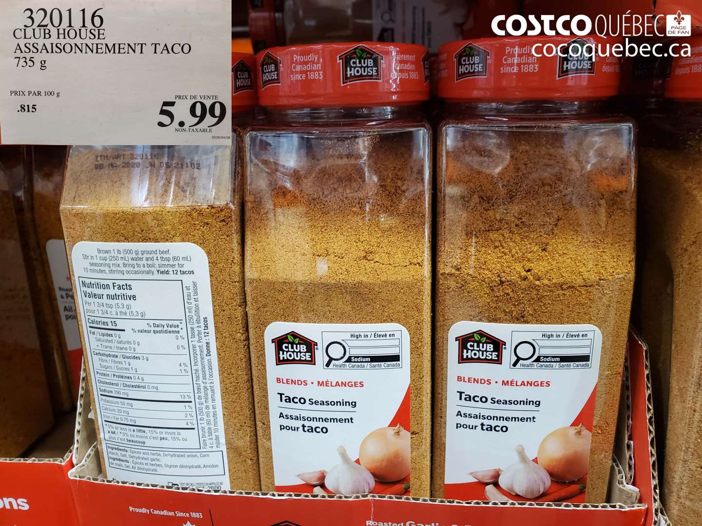 320116 CLUB HOUSE ASSAISONNEMENT TACO $5.99