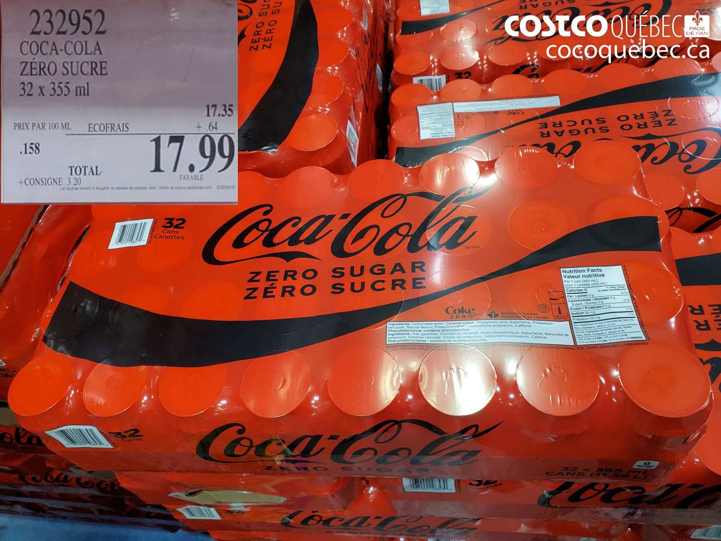 232952 COCA-COLA ZERO SUCRE $17.99