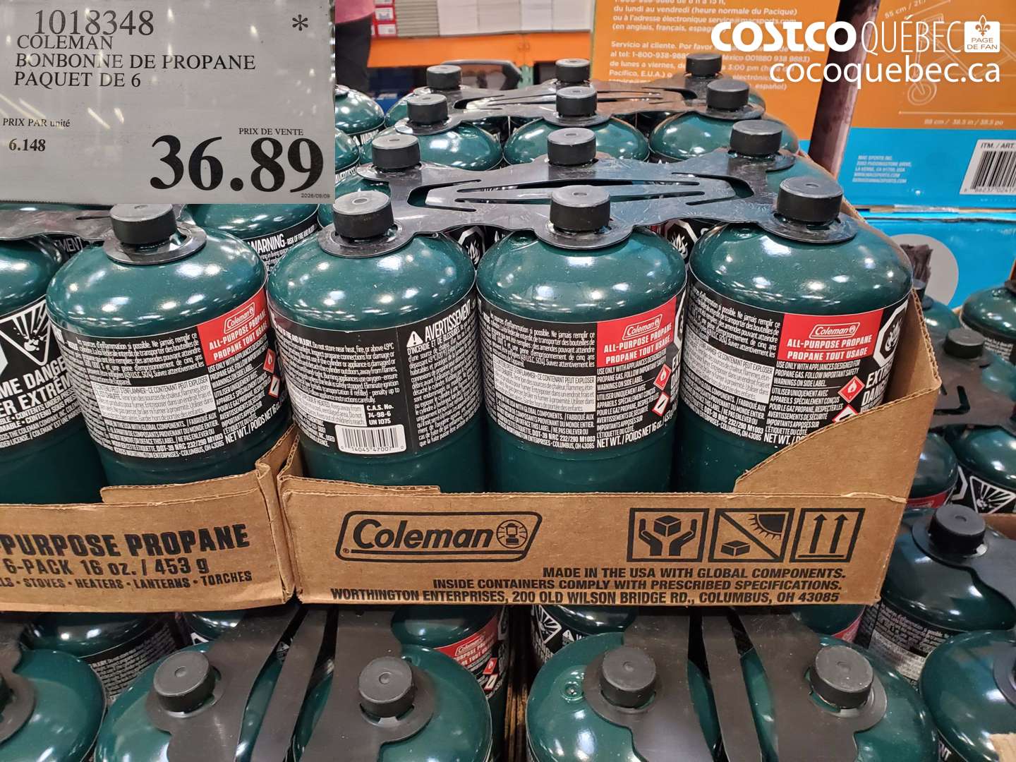 1018348 COLEMAN BONBONNE DE PROPANE PAQUET DE 6 $36.89