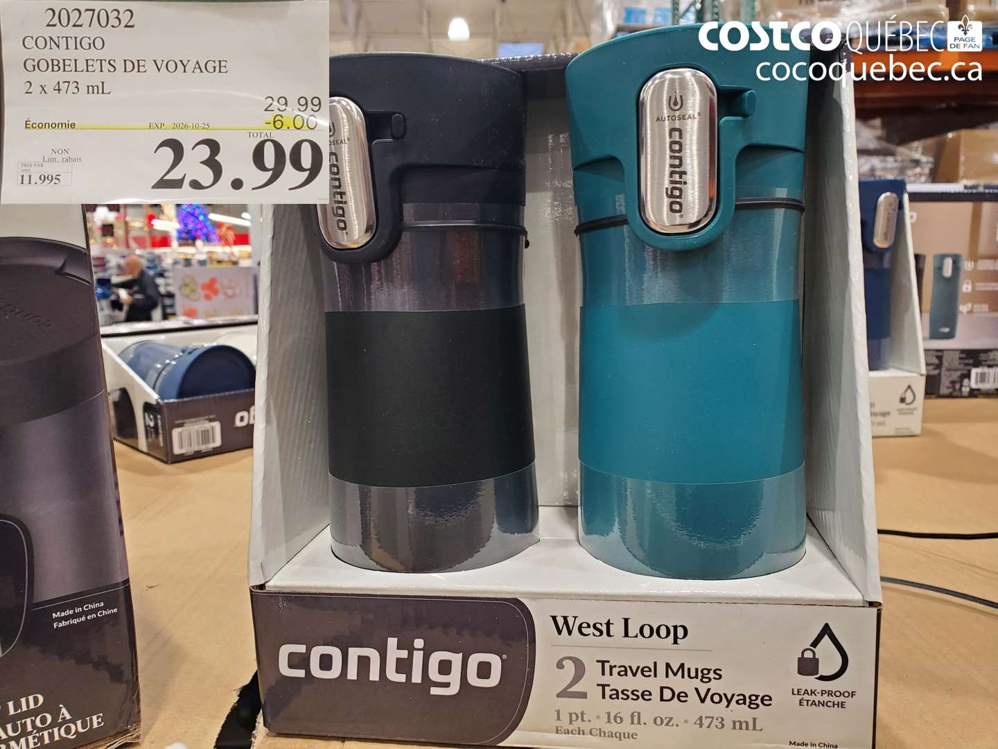 2027032 CONTIGO GOBELETS DE VOYAGE ($6.00 INSTANT SAVINGS EXPIRES ON 2026-10-25) $23.99
