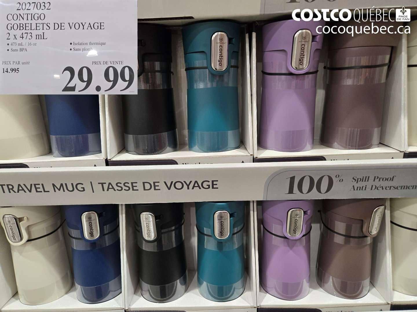 2027032 CONTIGO GOBELETS DE VOYAGE 2 X 473 ML $29.99