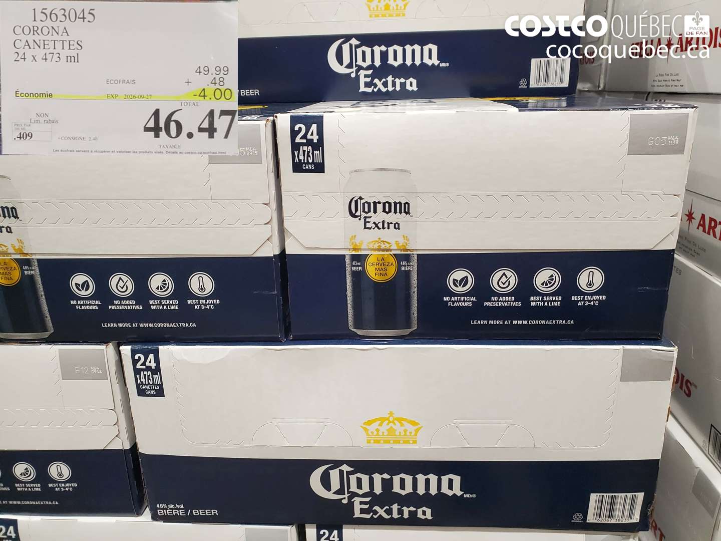 1563045 CORONA CANETTES ($4.00 INSTANT SAVINGS EXPIRES ON 2026-09-27) $46.47