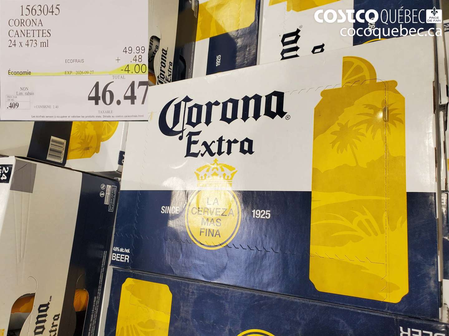 1563045 CORONA CANETTES ($4.00 INSTANT SAVINGS EXPIRES ON 2026-09-27) $46.47