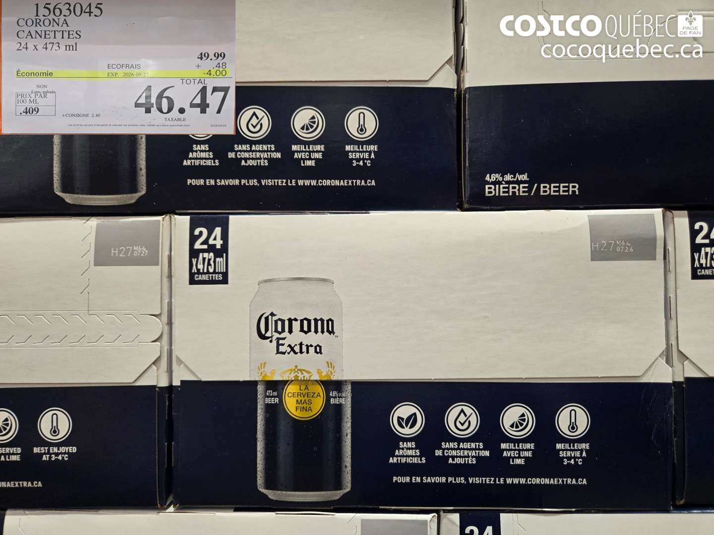 1563045 CORONA CANETTES 24 X 473 ML ($4.00 INSTANT SAVINGS EXPIRES ON 2026-09-27) $46.47