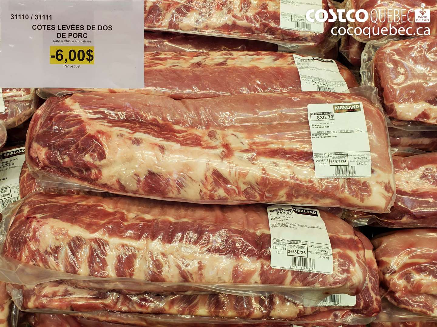 31110 CÔTES LEVÉES DE DOS DE PORC ($6.00 INSTANT SAVINGS)