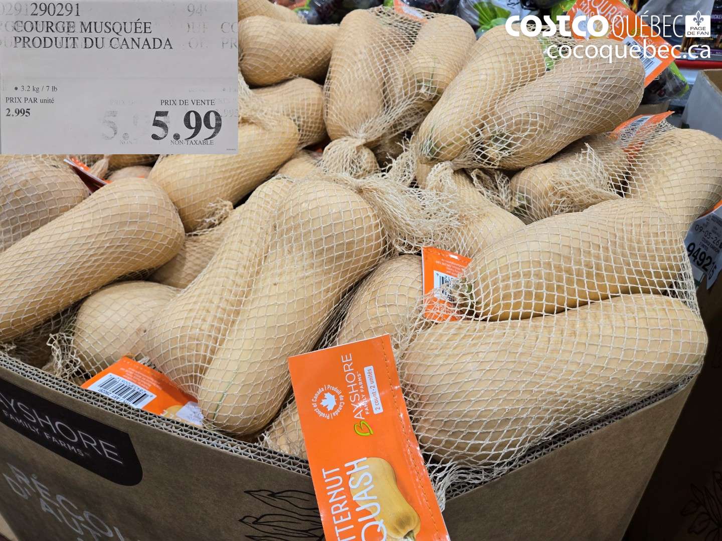 290291 COURGE MUSQUÉE PRODUIT DU CANADA $5.99