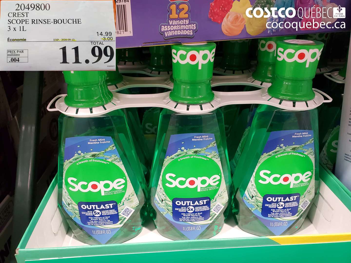 2049800 CREST SCOPE RINSE-BOUCHE 3 X 1L ($3.00 INSTANT SAVINGS EXPIRES ON 2026-09-13) $11.99