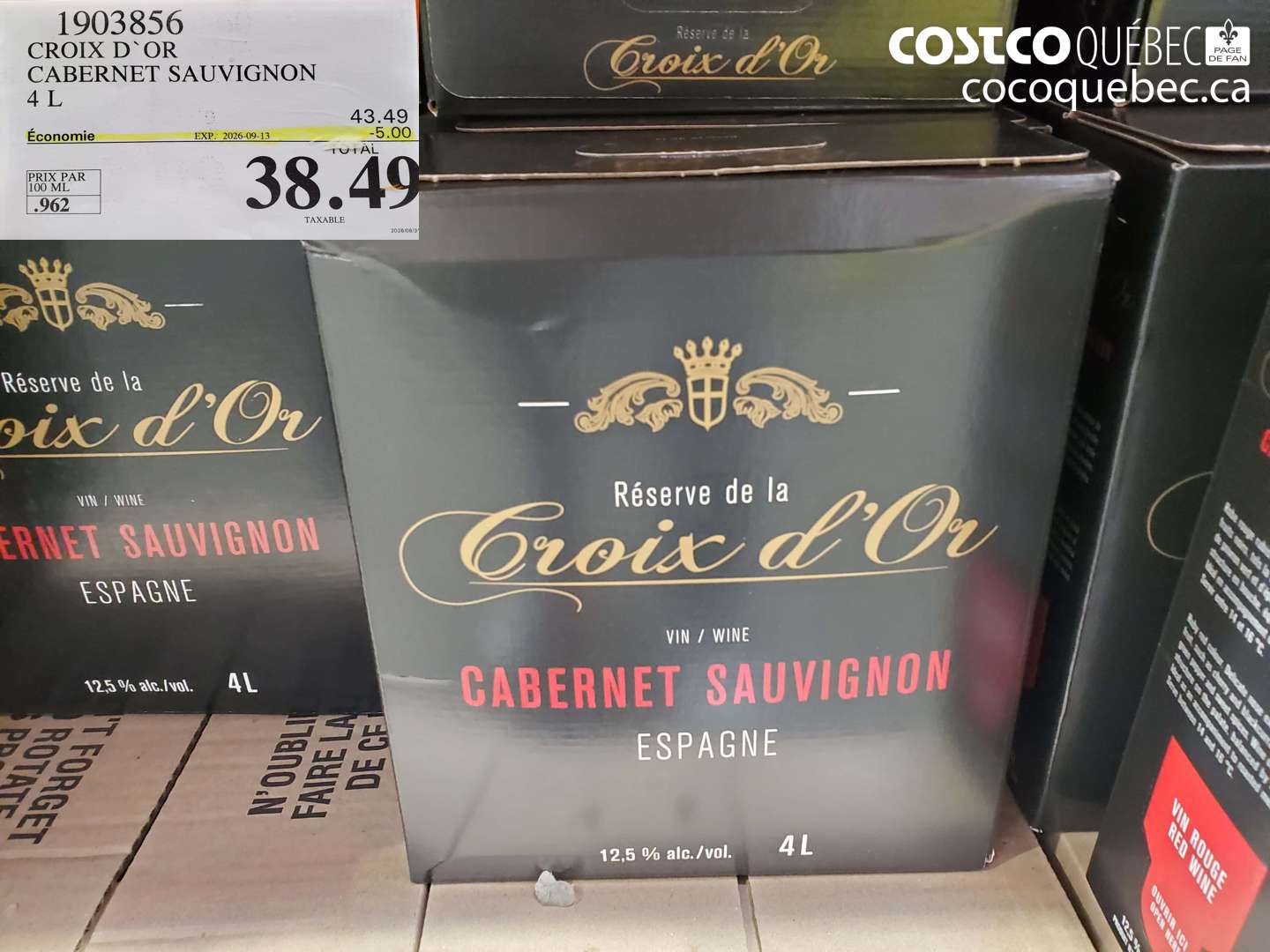 1903856 CROIX D`OR CABERNET SAUVIGNON 4 L ($5.00 INSTANT SAVINGS EXPIRES ON 2026-09-13) $38.49