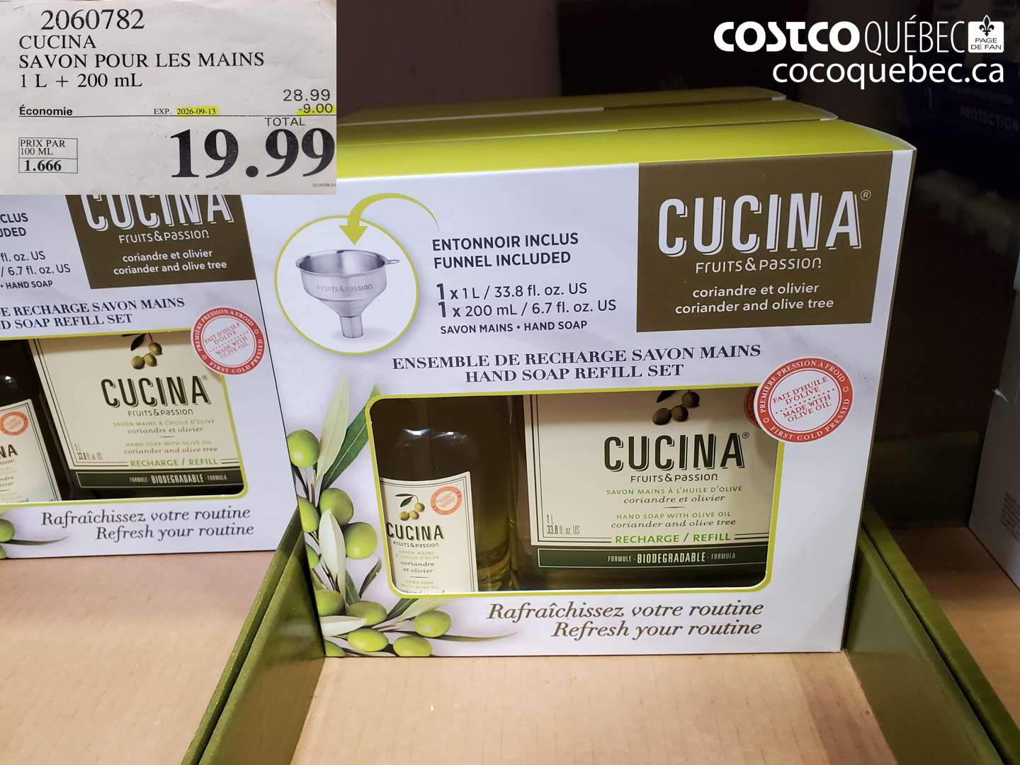 2060782 CUCINA SAVON POUR LES MAINS 1 L + 200 ML ($9.00 INSTANT SAVINGS EXPIRES ON 2026-09-13) $19.99
